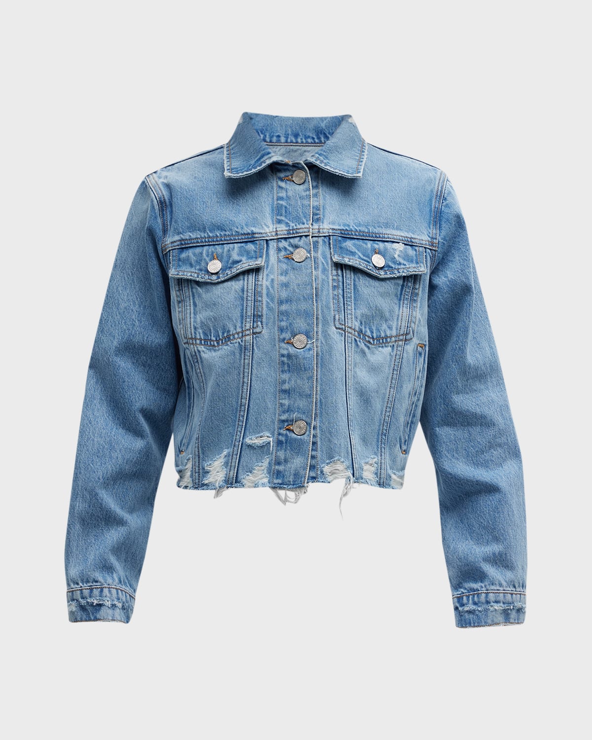 Shop Frame Vintage Cropped Denim Jacket In Rossum 2year Rips