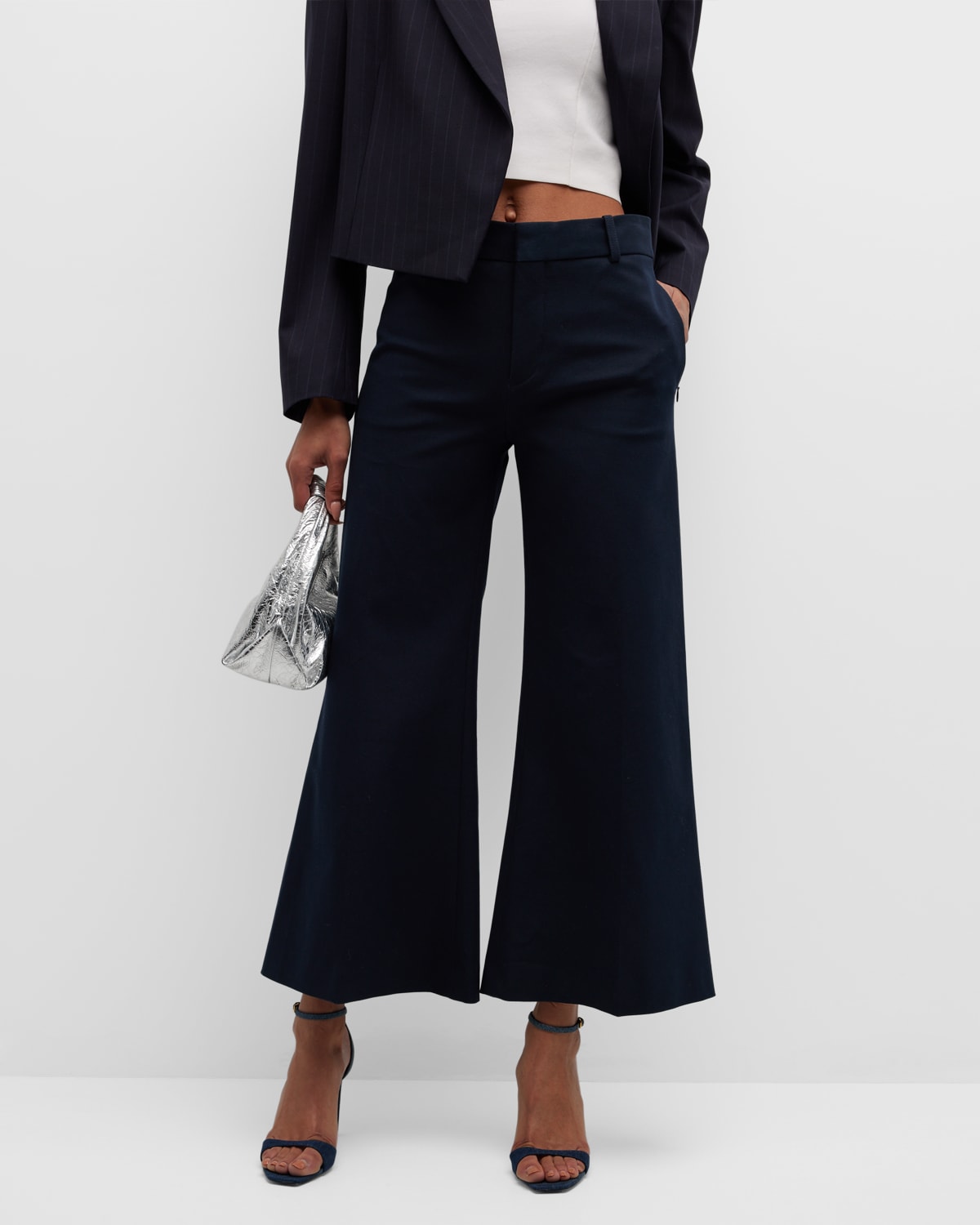 Shop Frame Le Crop Palazzo Trousers In Navy