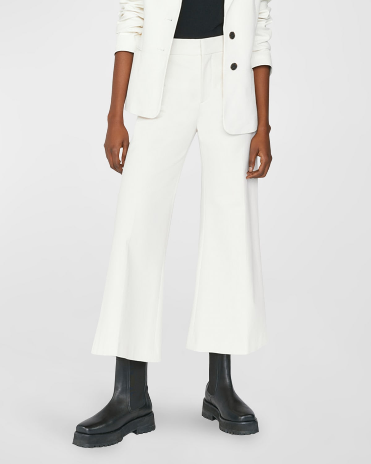 Shop Frame Le Crop Palazzo Trousers In Bone