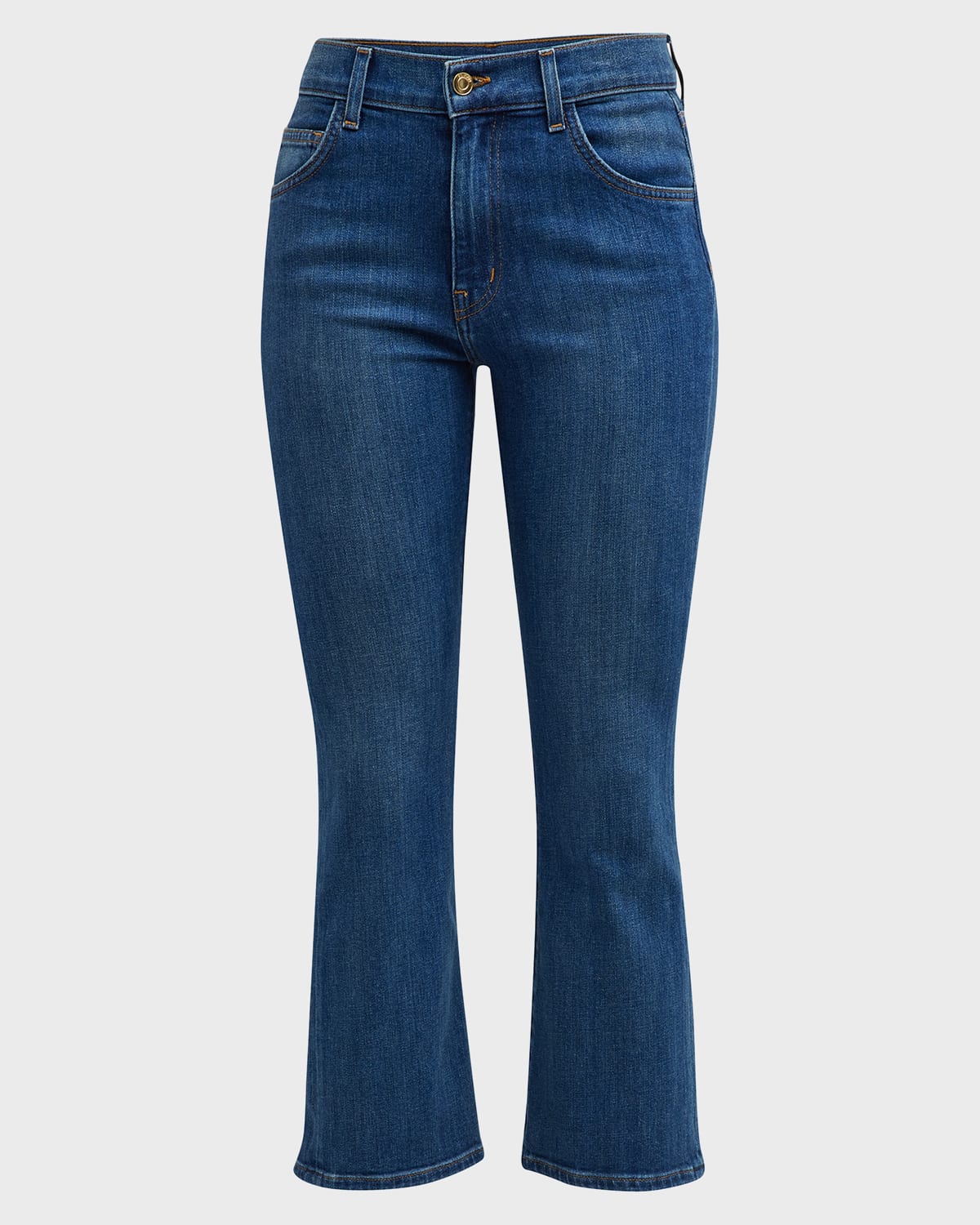 Shop St John Cropped Stretch Denim Flare Jeans In Blue