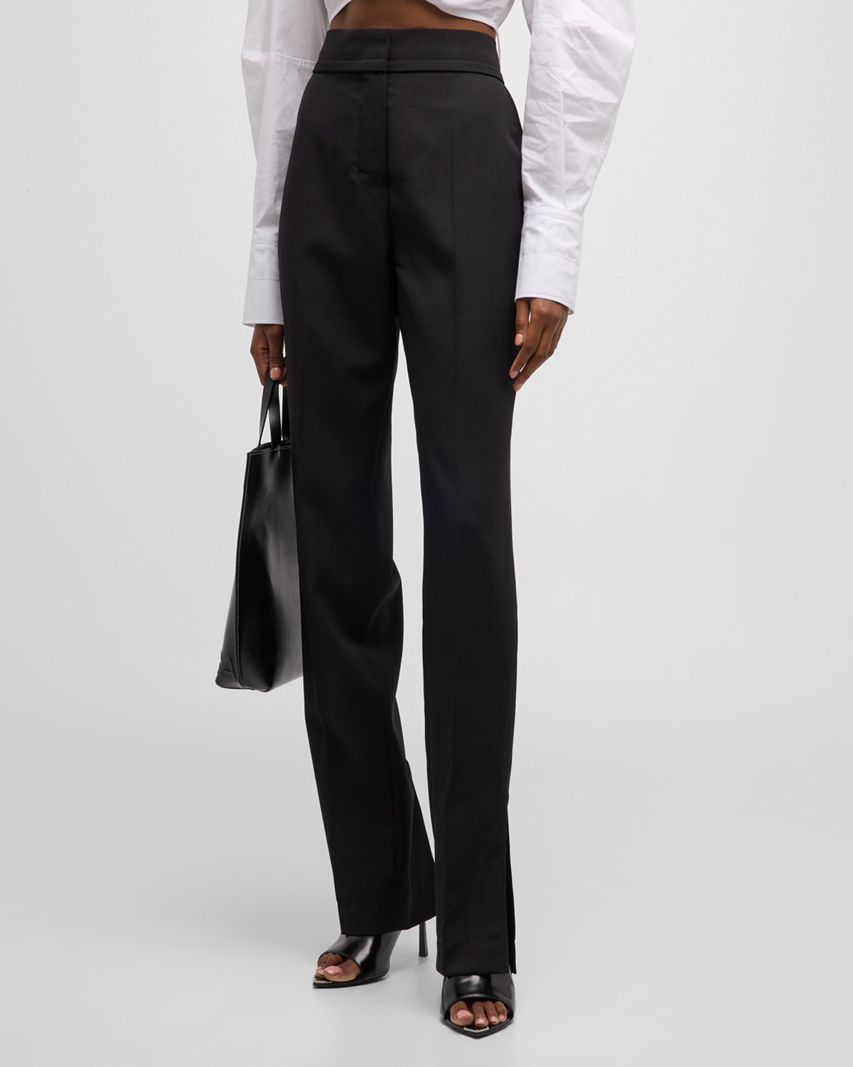 Shop Jacquemus Tibau Slit-hem Straight-leg Crepe Pants In Black