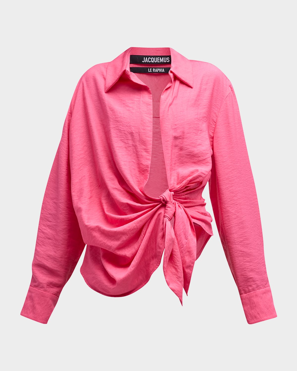 Jacquemus Bahia Draped Tie Collared Shirt In Pink