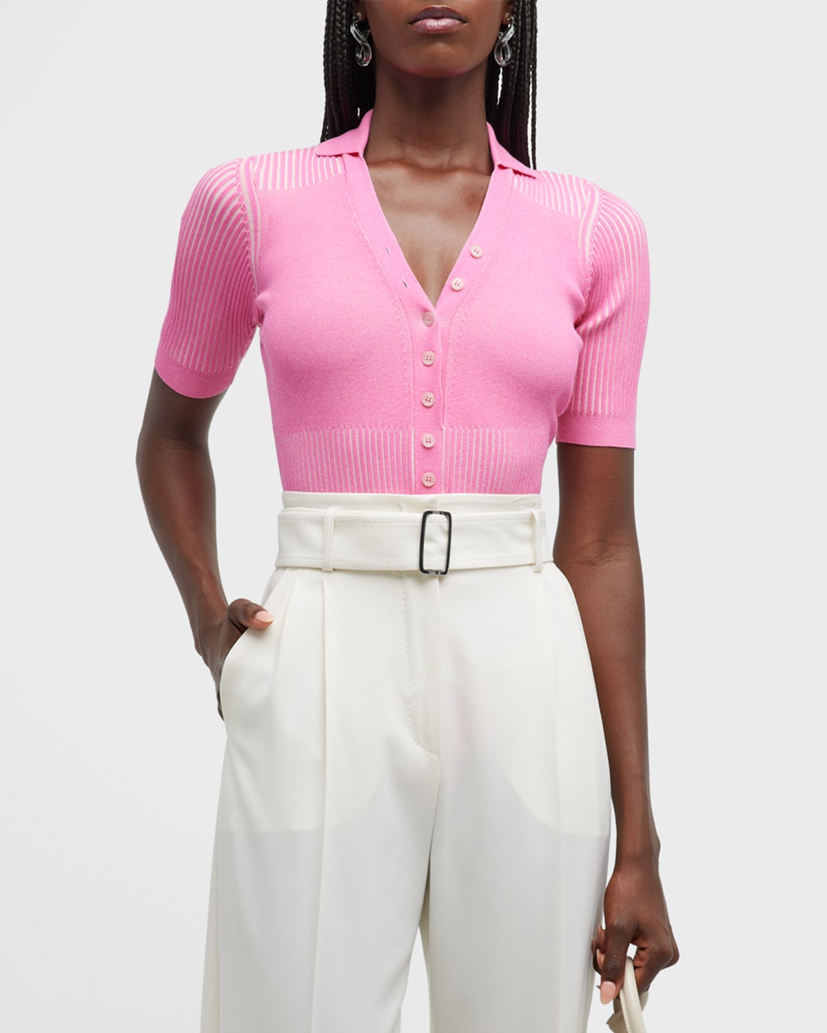 Shop Jacquemus Yauco Polo Bodysuit In Pink