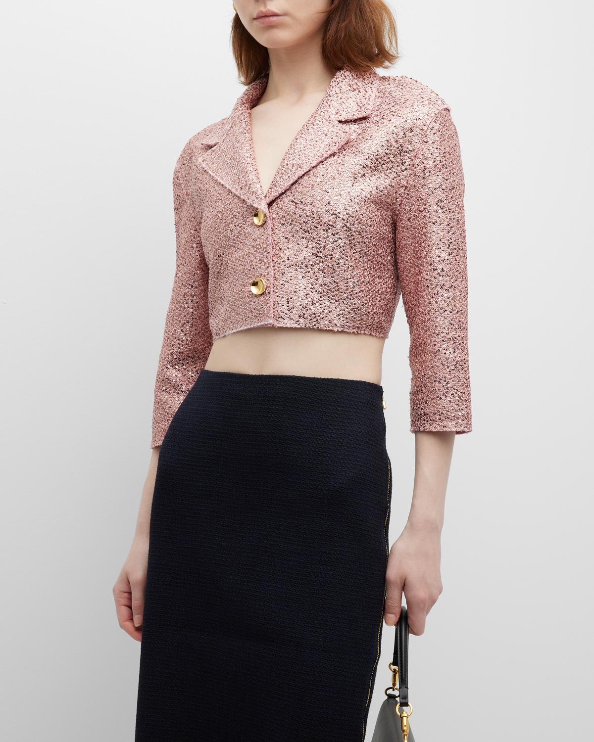 St John Bonded Sequin Knit Short Jacket In Pink