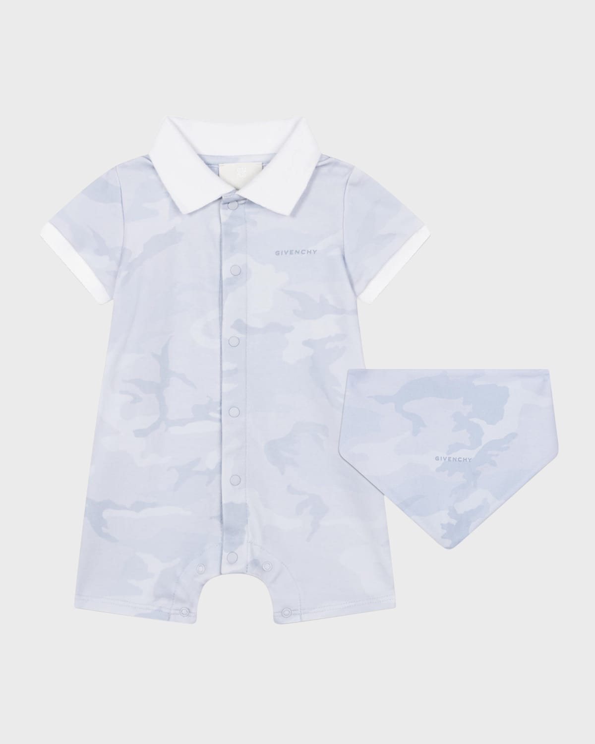 Givenchy Kids' Boy's Camouflage-print Playsuit & Bib Set In 771-sky Blue