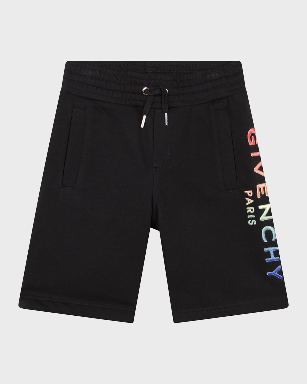 Boy's Rainbow Embroidered Logo Bermuda Shorts, Size 8-14
