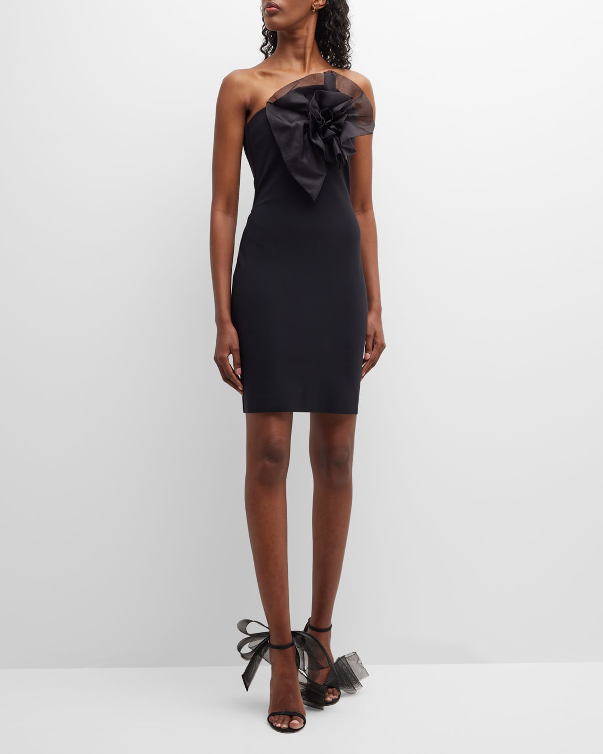 Chiara Boni La Petite Robe Malva Strapless Ruffle Mini Dress In Black