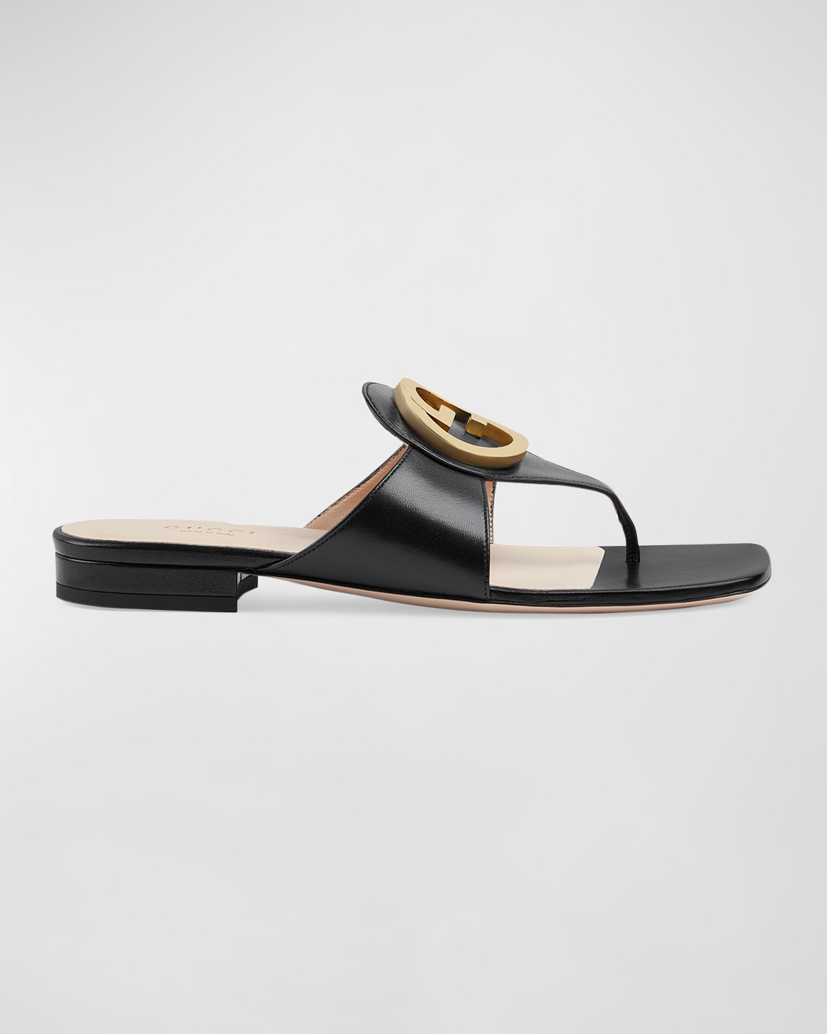 Shop Gucci Blondie Medallion Thong Sandals In Black