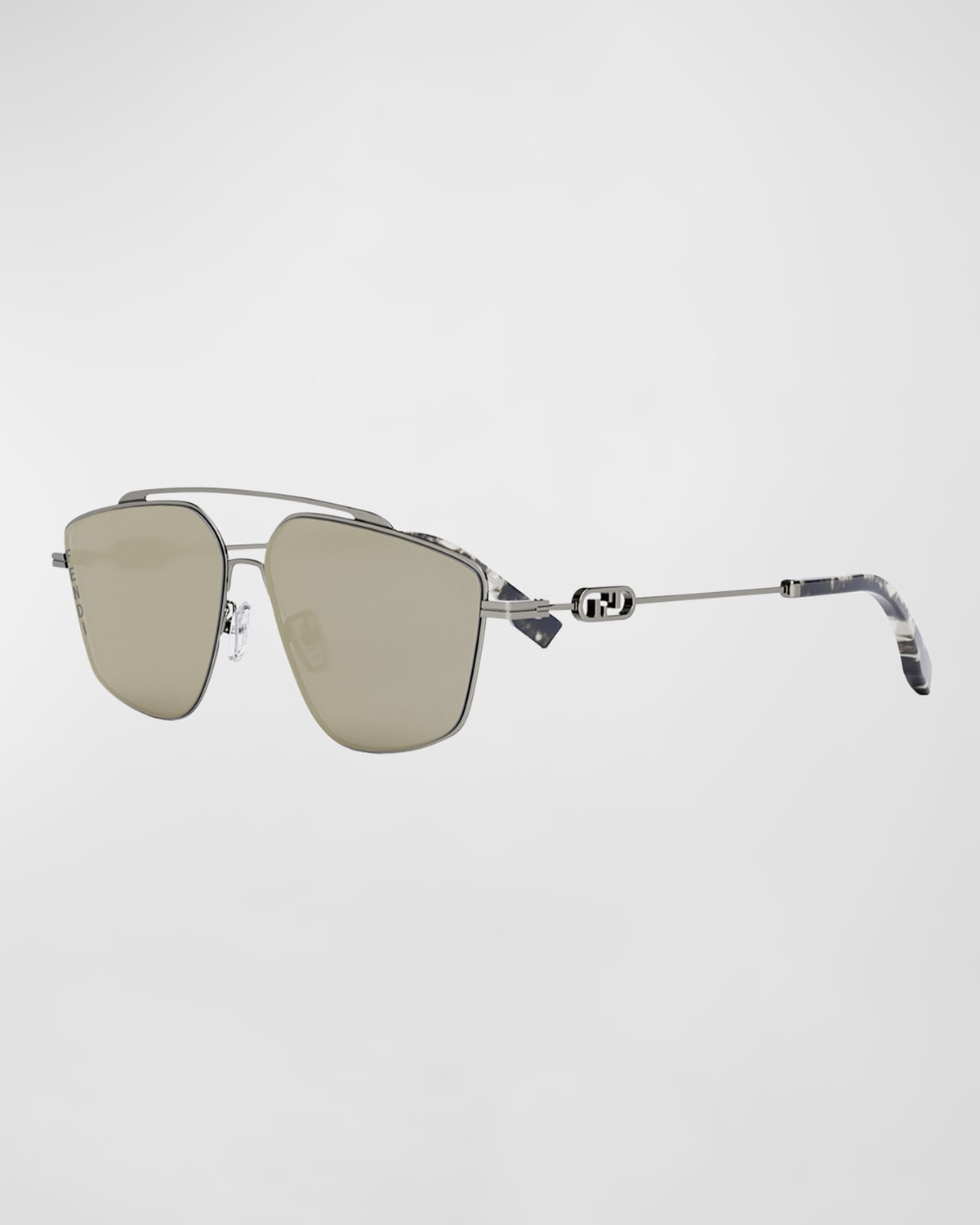 FENDI MEN'S O'CLOCK METAL DOUBLE-BRIDGE AVIATOR SUNGLASSES