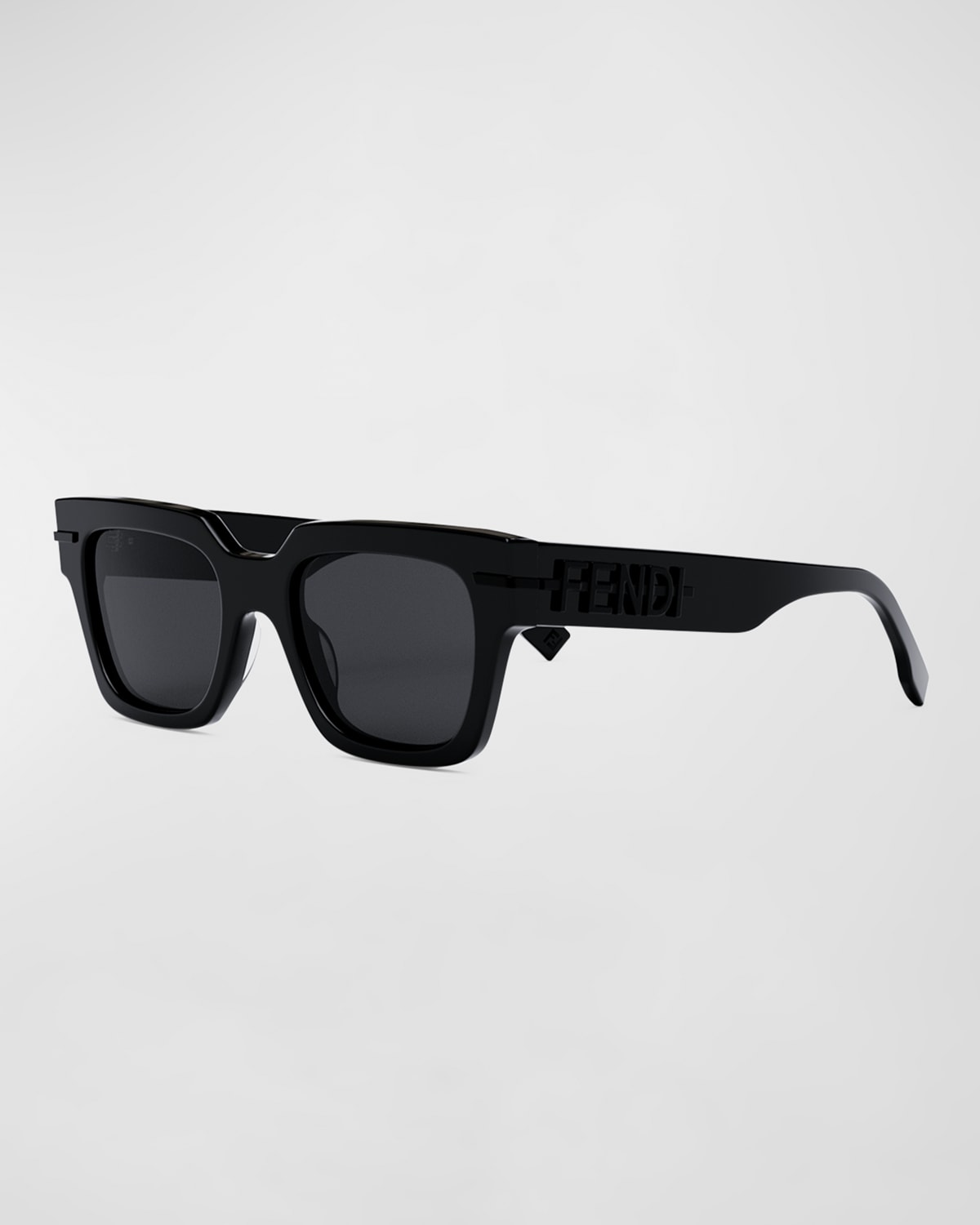 Shop Fendi Men's Tonal Logo Acetate Square Sunglasses In Shiny Black Smoke