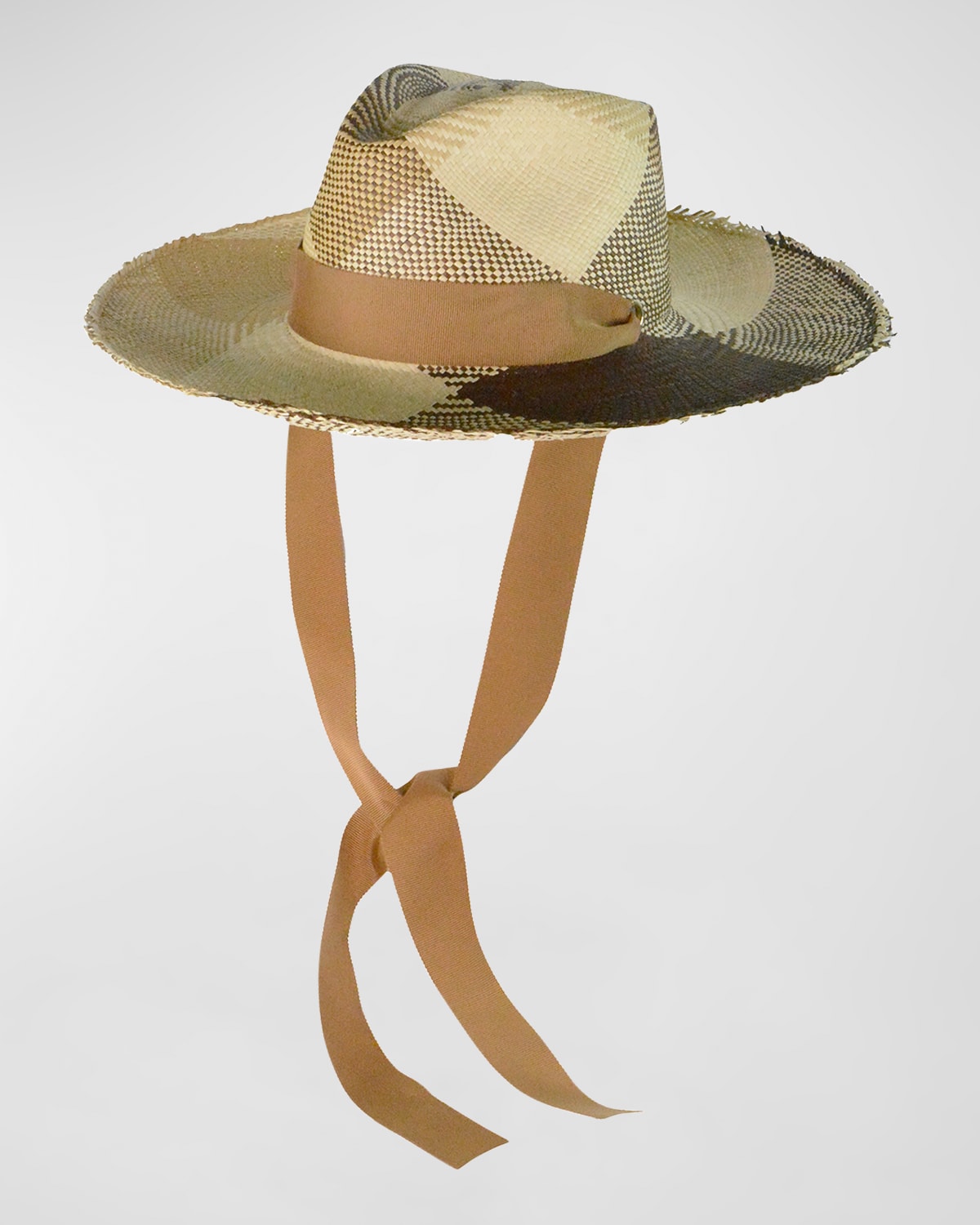 Sensi Studio Hojas Large-brim Straw Hat With Straps In Brown Tones Sable
