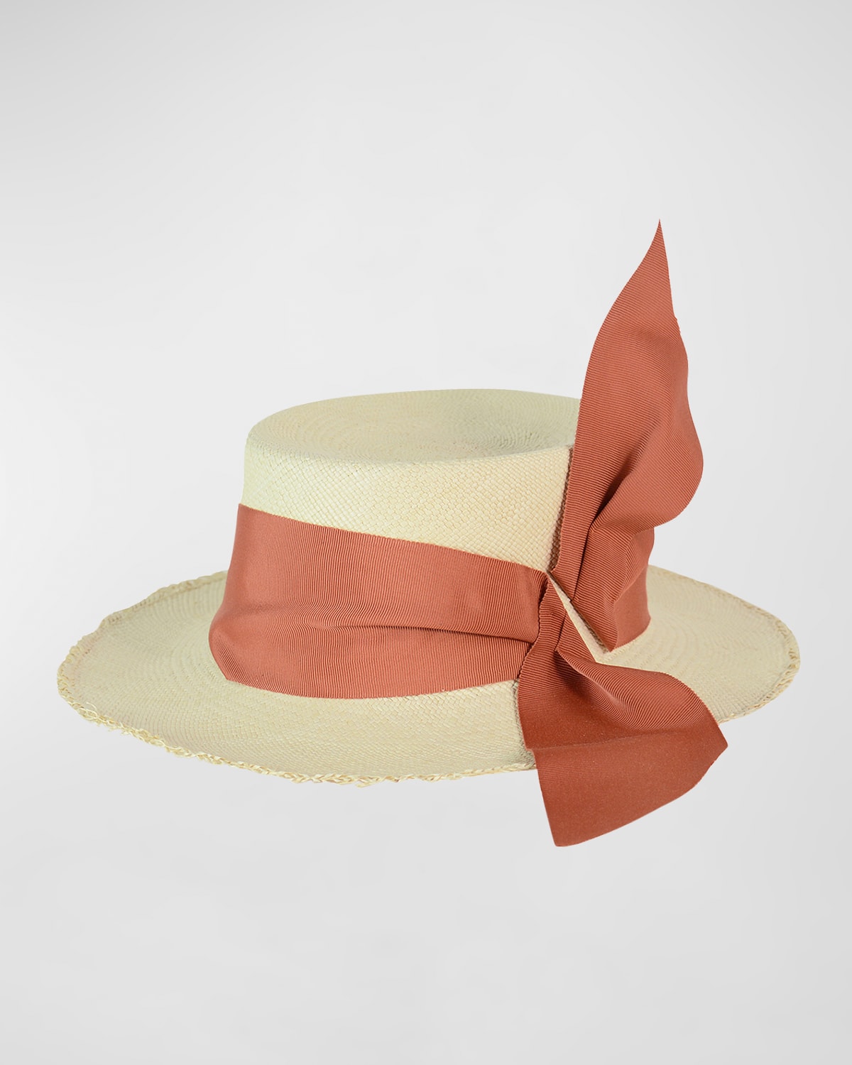 Sensi Studio Ribbon Straw Fedora Hat In Natural Rust