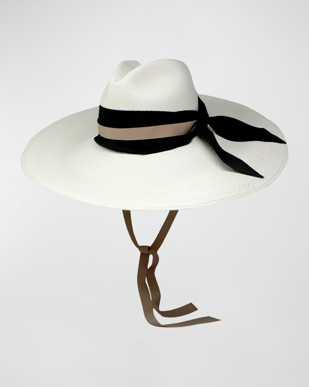 Large-Brim Bow Straw Panama Hat