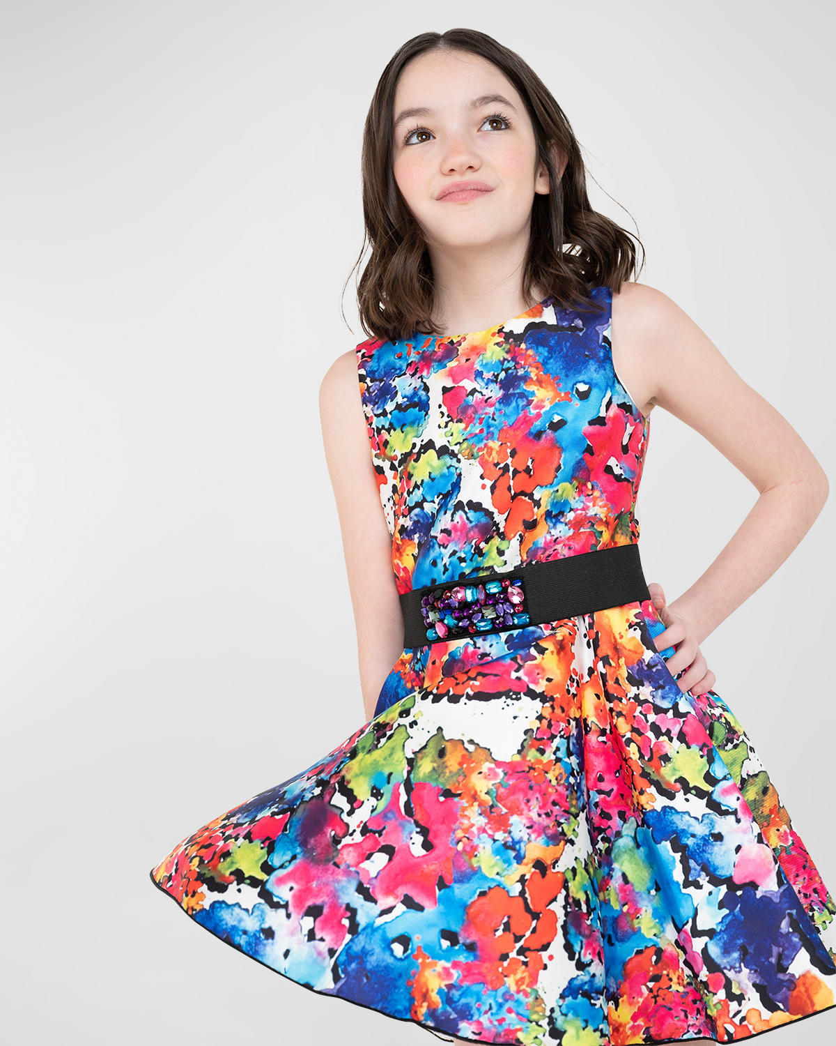 Zoe Kids' Girl's Tie Dye-print Embellished Dress In Multi