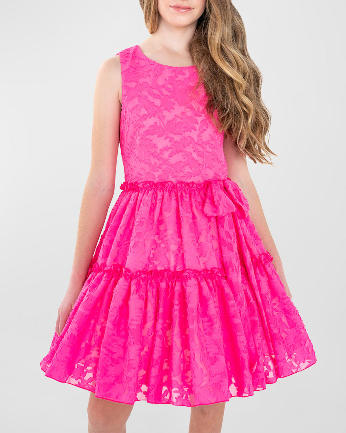 Zoe Kids' Girl's Tiered Lace Bow Dress In Pink
