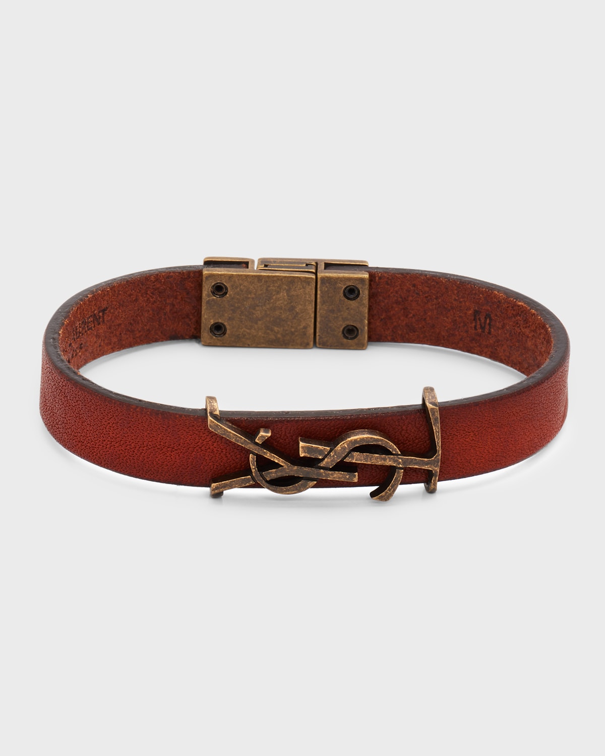 Shop Saint Laurent Leather Ysl Monogram Bracelet, Brown