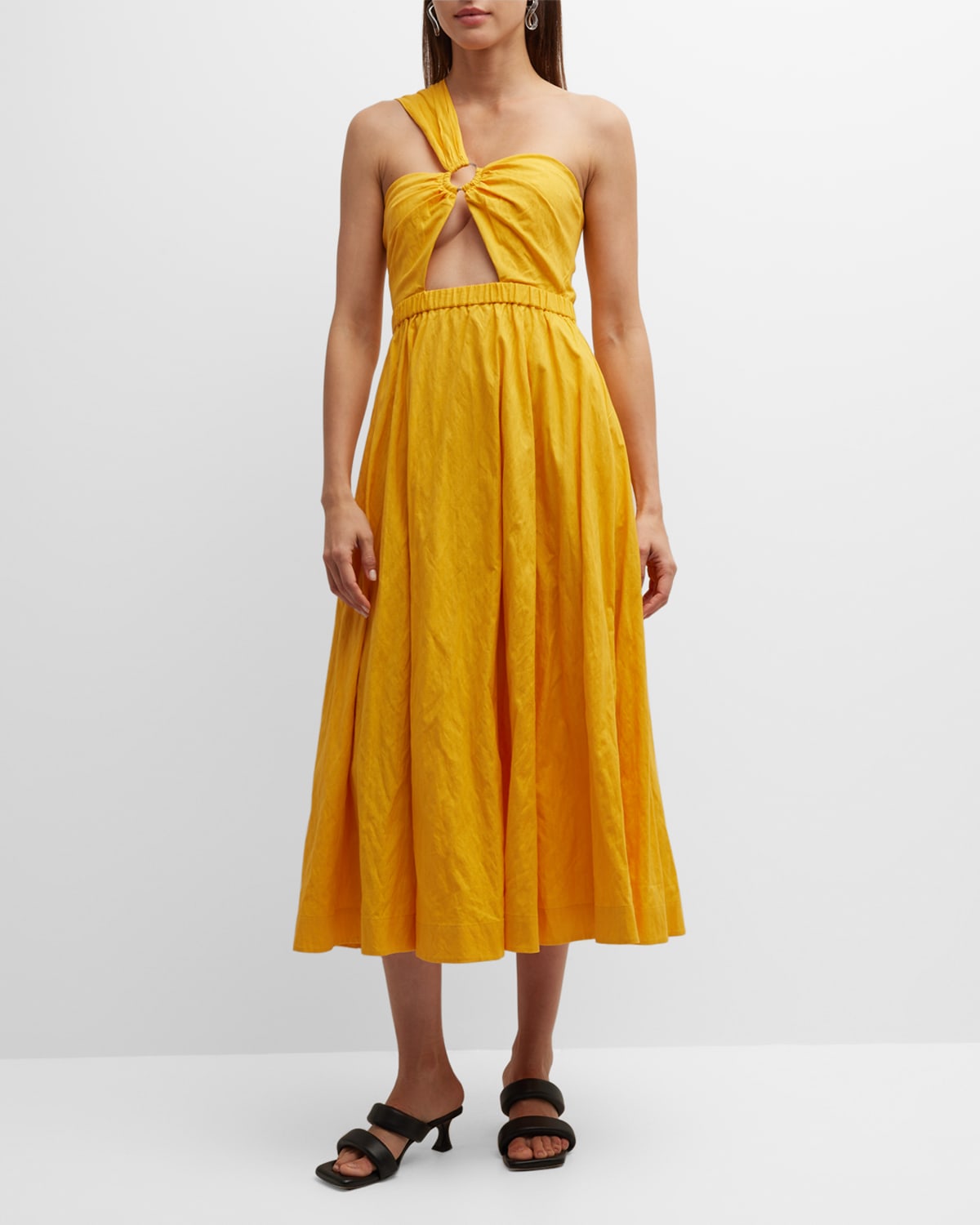 Shop Jason Wu One-shoulder Cutout A-line Midi Dress In Butterscotch