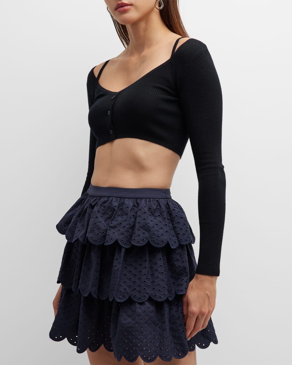 Jason Wu Ribbed Cold-shoulder Crop Top In Black