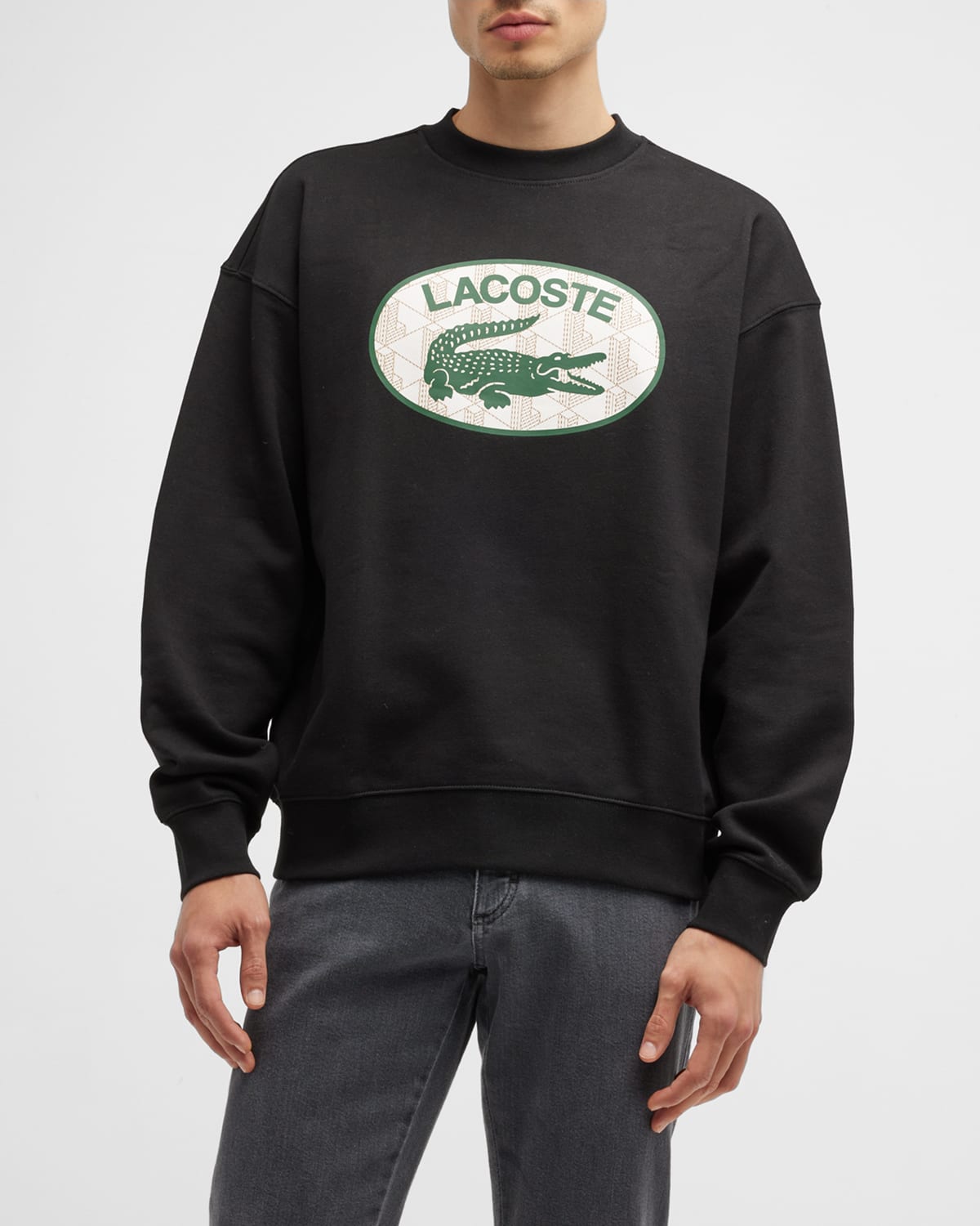 Lacoste Men's Loose Fit Branded Monogram Print Sweatshirt, Noir, Small at   Men's Clothing store