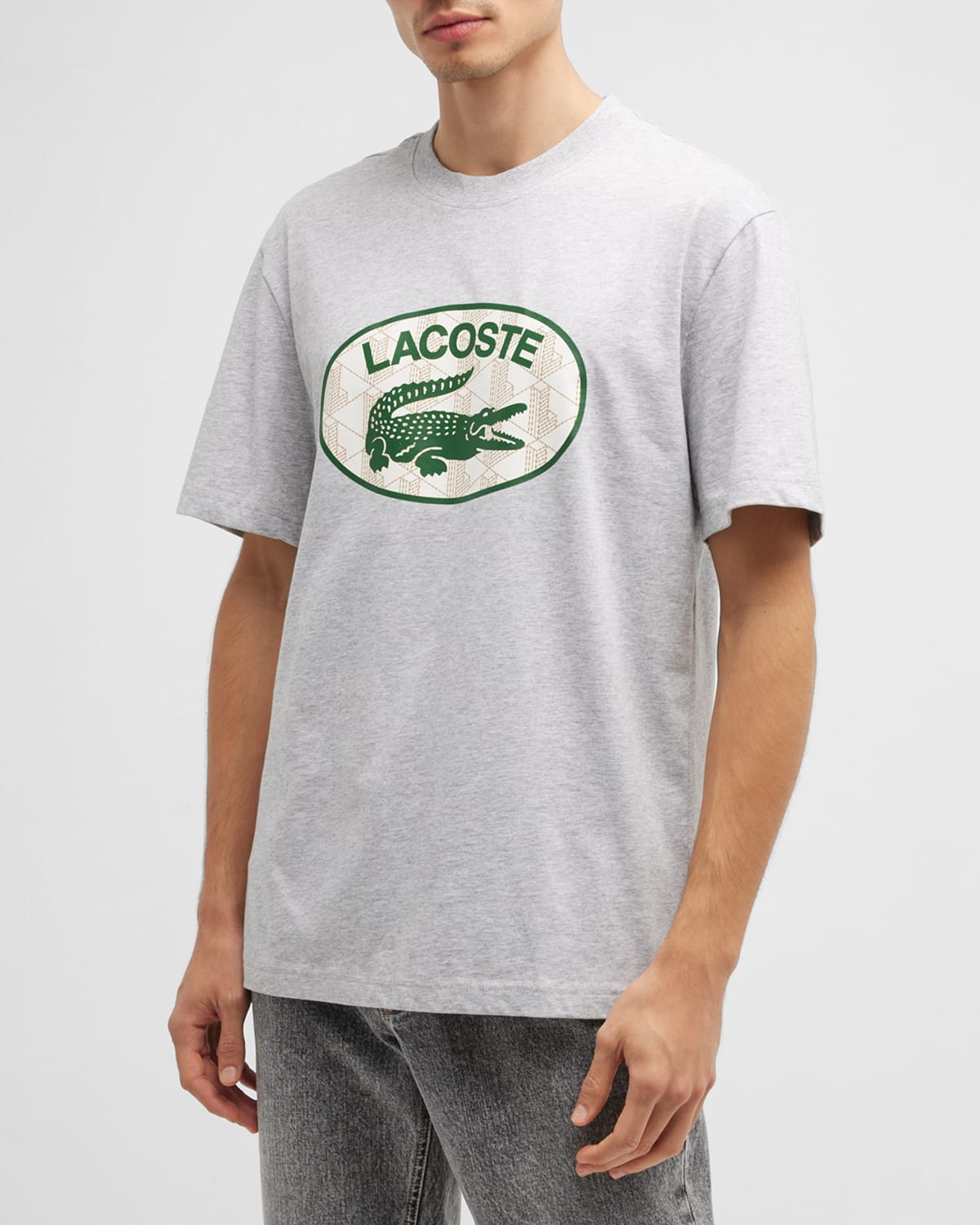 Shop Lacoste Men's Monogram Crocodile Logo T-shirt In Silver Chine