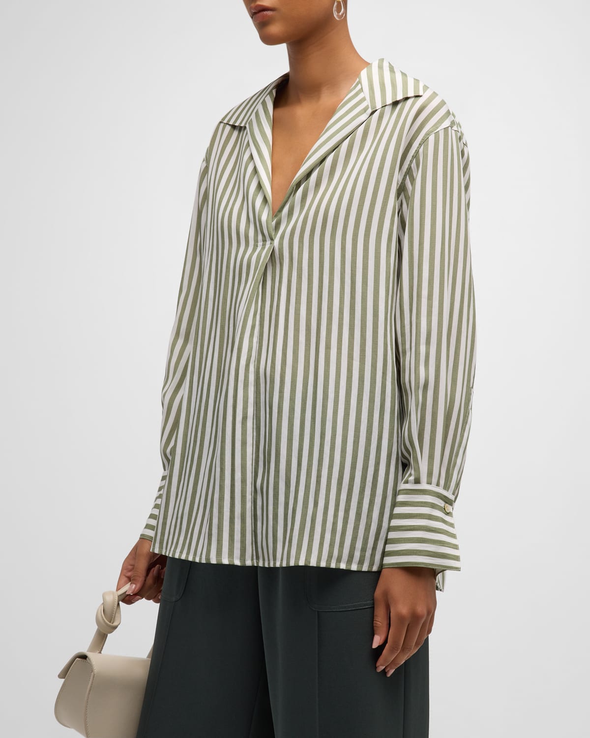 Coast Stripe Shaped-Collar Pullover Shirt