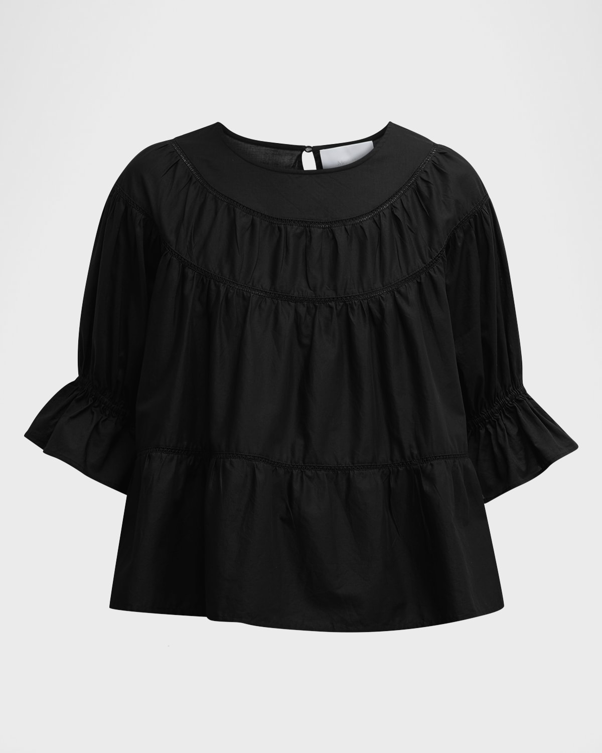 Shop Merlette Sol Tiered Lace-inset Blouson-sleeve Top In Black