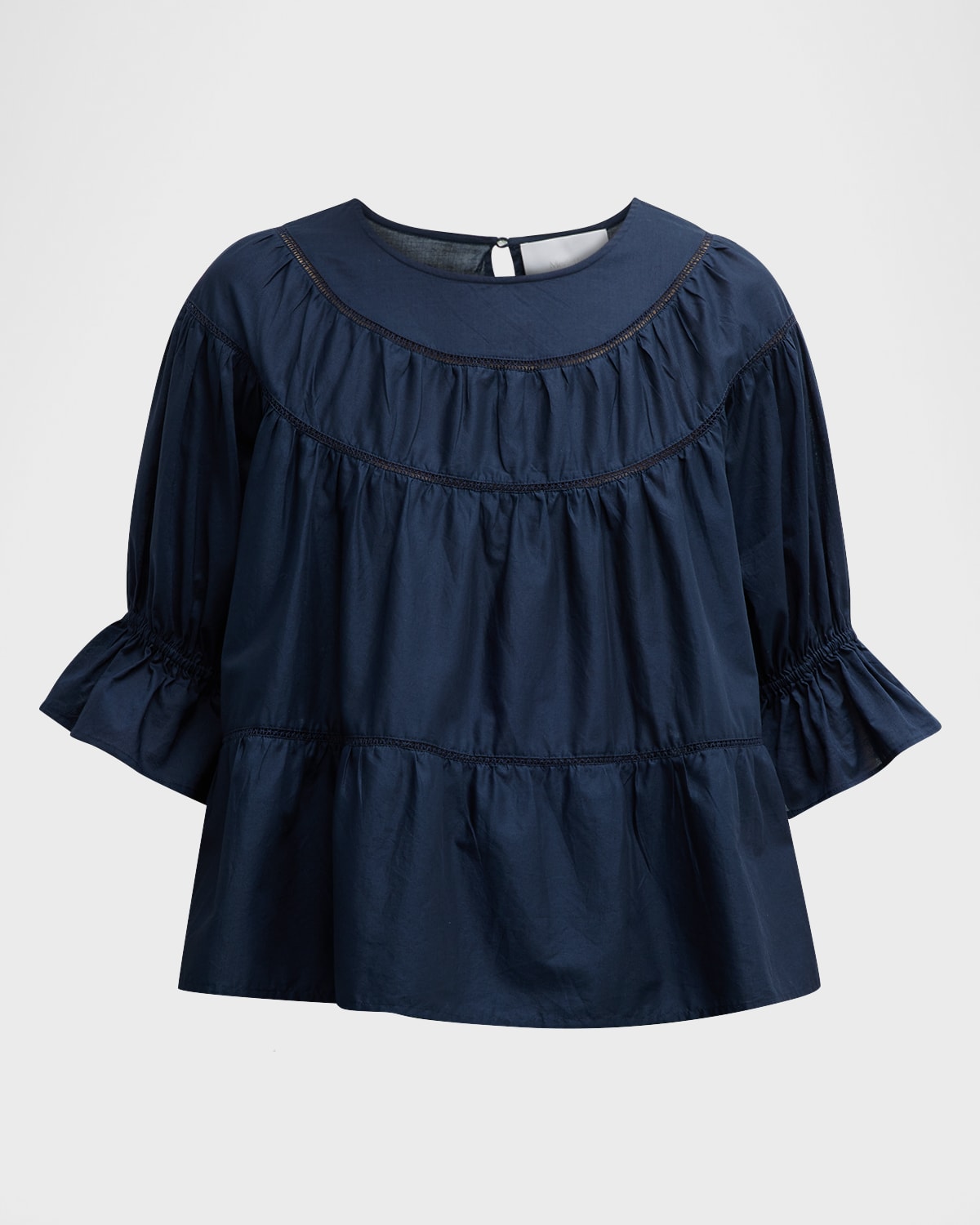 Shop Merlette Sol Tiered Lace-inset Blouson-sleeve Top In Navy