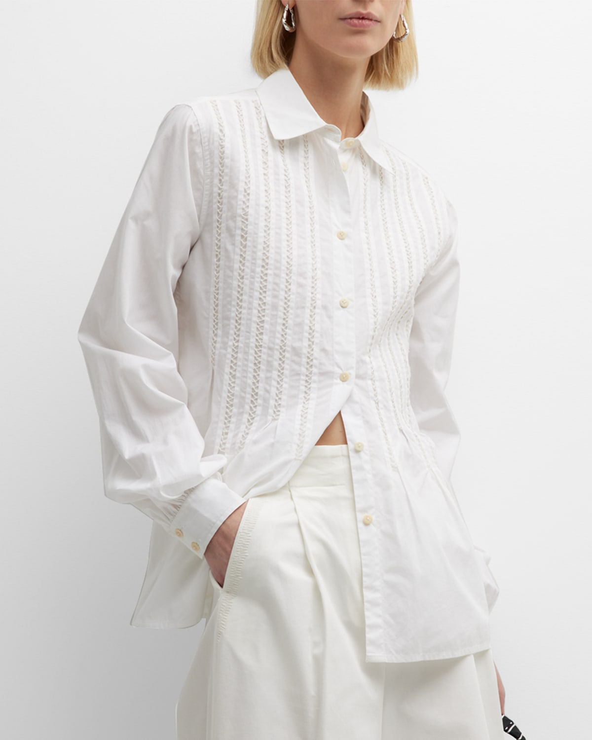 Merlette Shorewood Embroidered Blouson-Sleeve Shirt