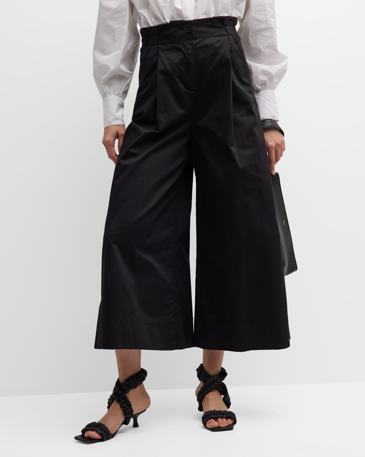 Merlette Sargent Embroidered Pleated Wide-Leg Pants