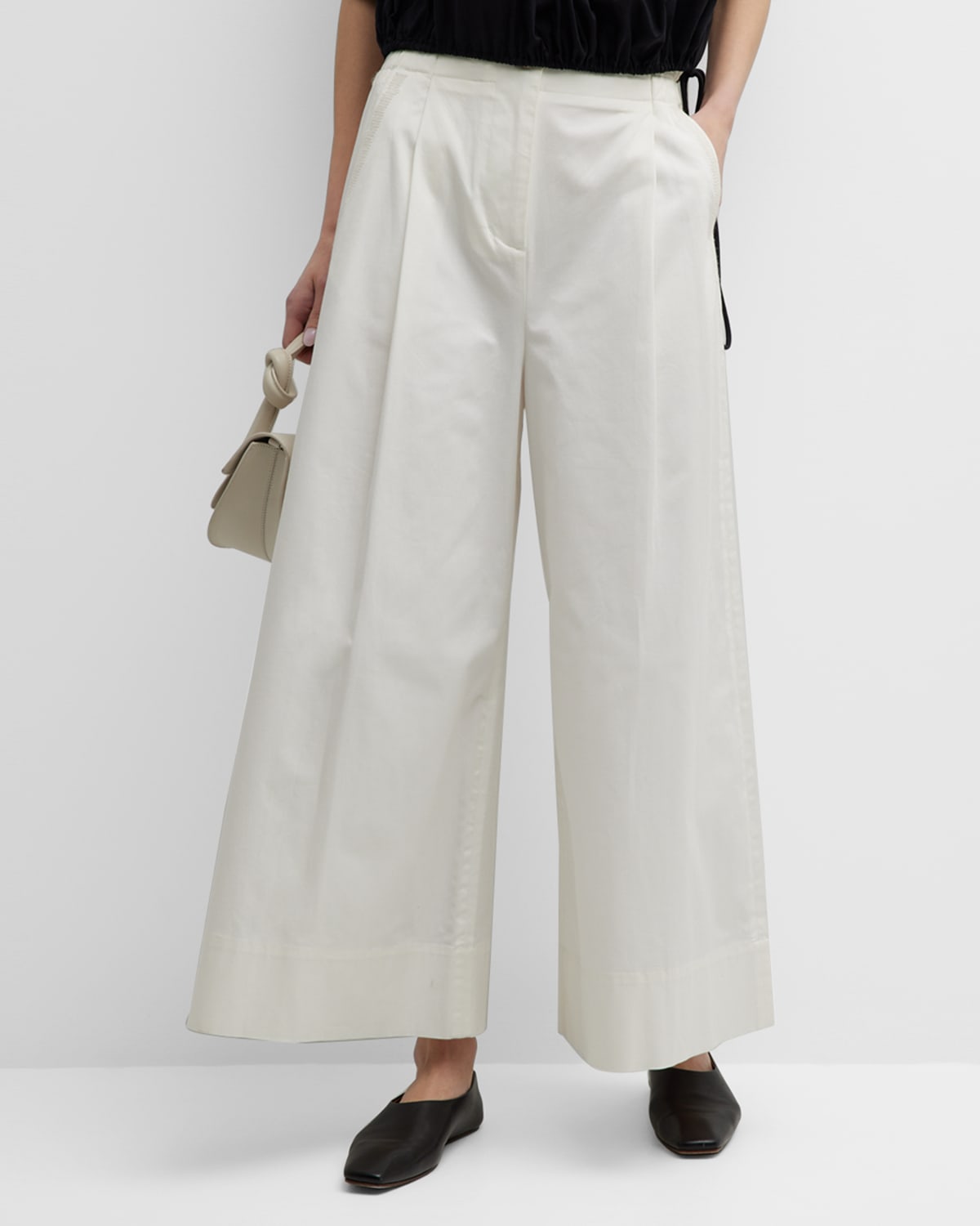 Merlette Sargent Embroidered Pleated Wide-Leg Pants