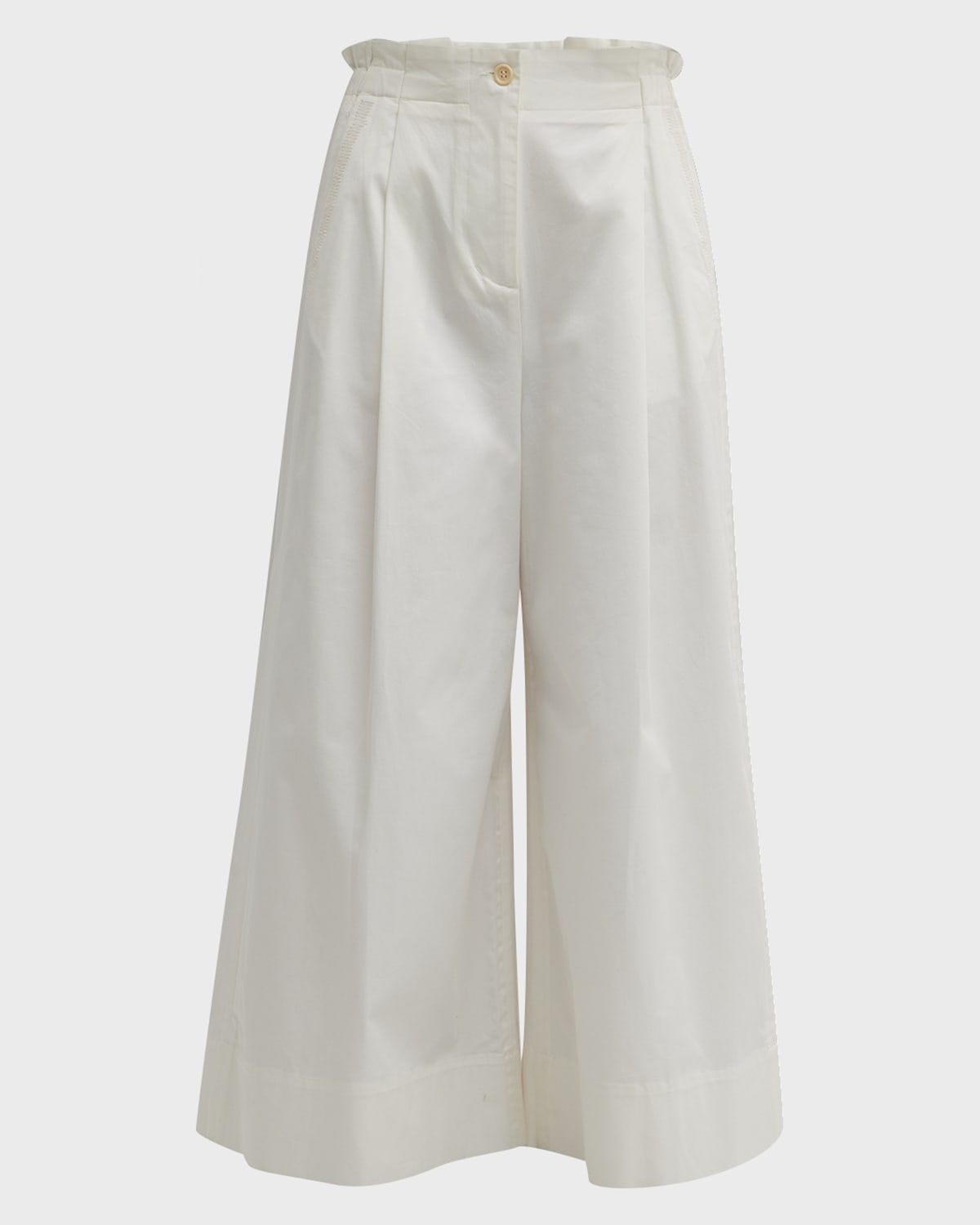 Merlette Sargent Embroidered Pleated Wide-leg Trousers In Ivory