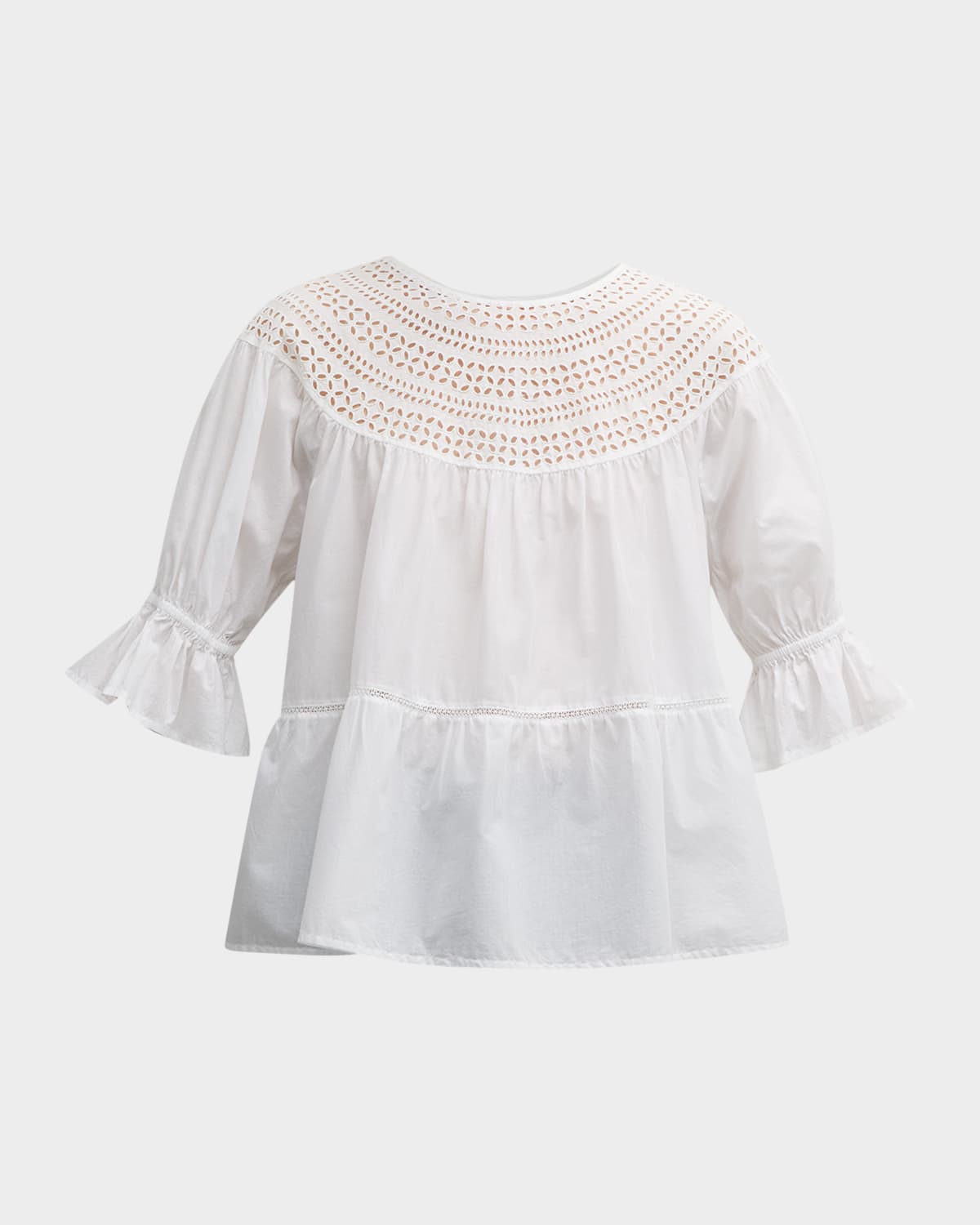 Shop Merlette Sol Puff-sleeve Eyelet Top In White