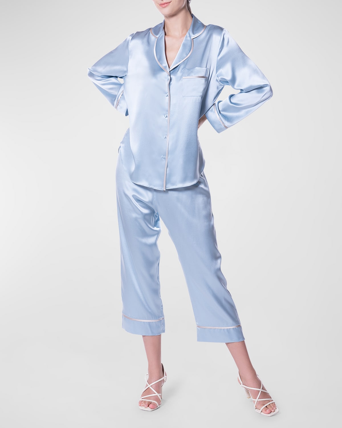Cropped Silk Charmeuse Pajama Set