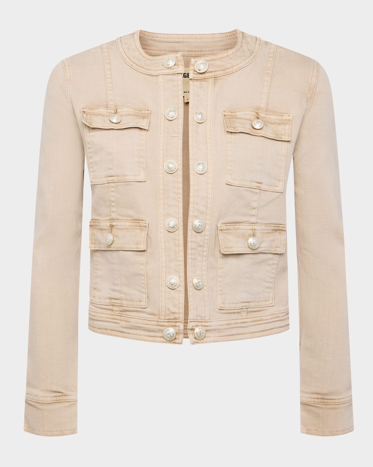 L AGENCE YARI COLLARLESS DENIM JACKET 