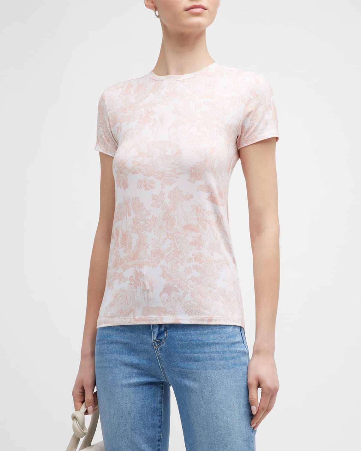 L'agence Ressi Printed Short Sleeve Crewneck Tee In Rose Tan M