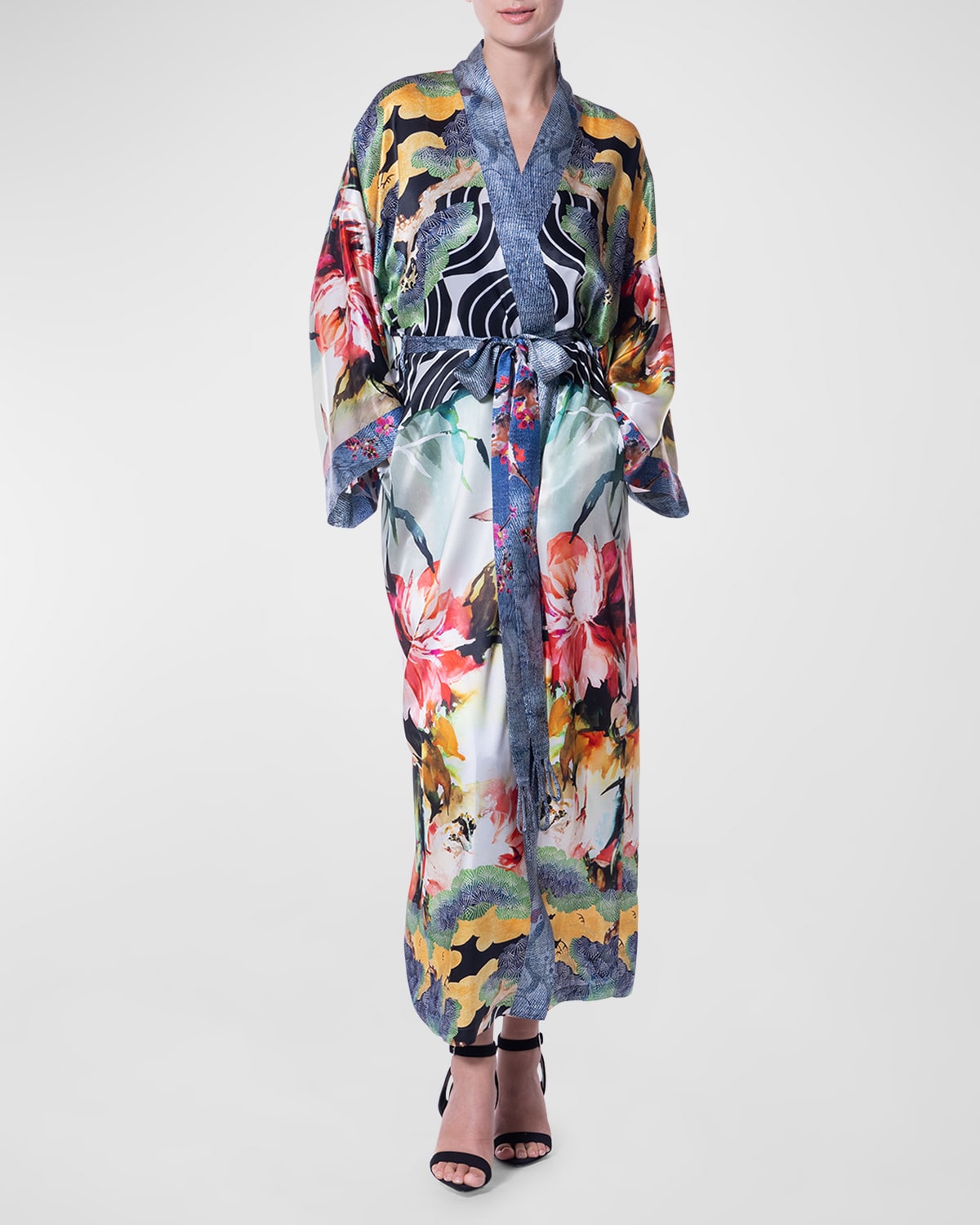 Christine Lingerie Sakura Printed Silk Maxi Robe