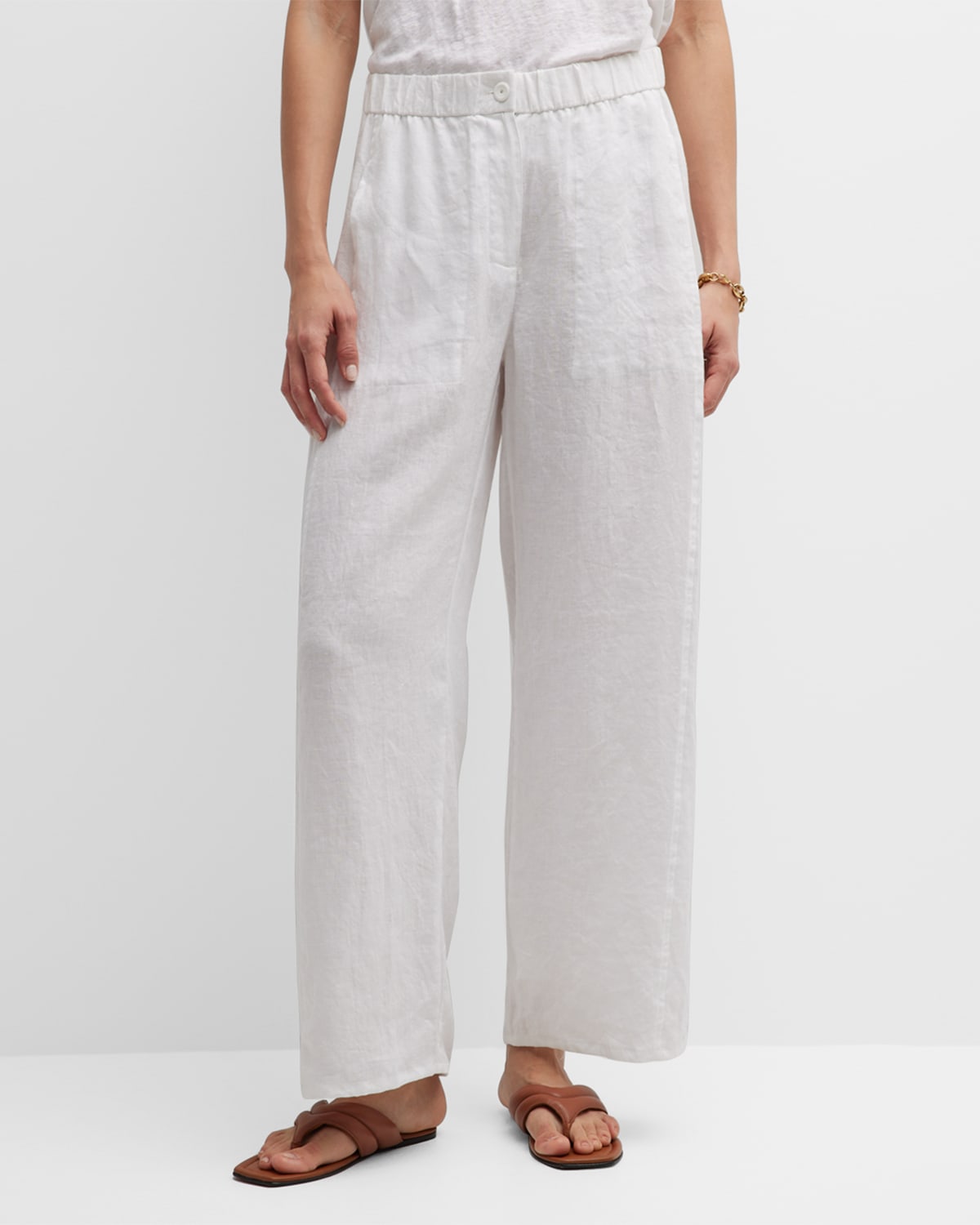 EILEEN FISHER WIDE-LEG ORGANIC LINEN PANTS