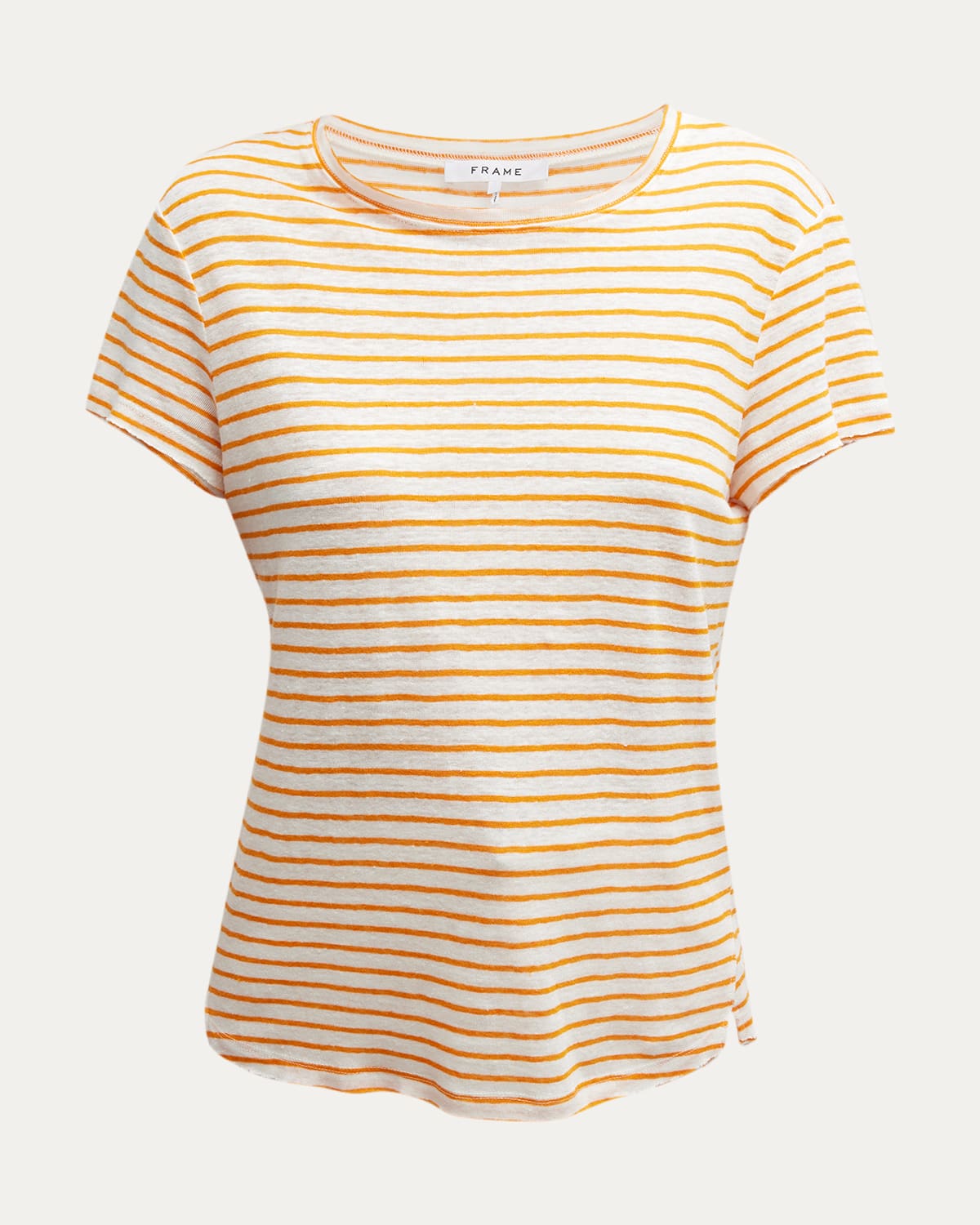 Frame Easy True Striped Linen Tee In Nectarine Multi
