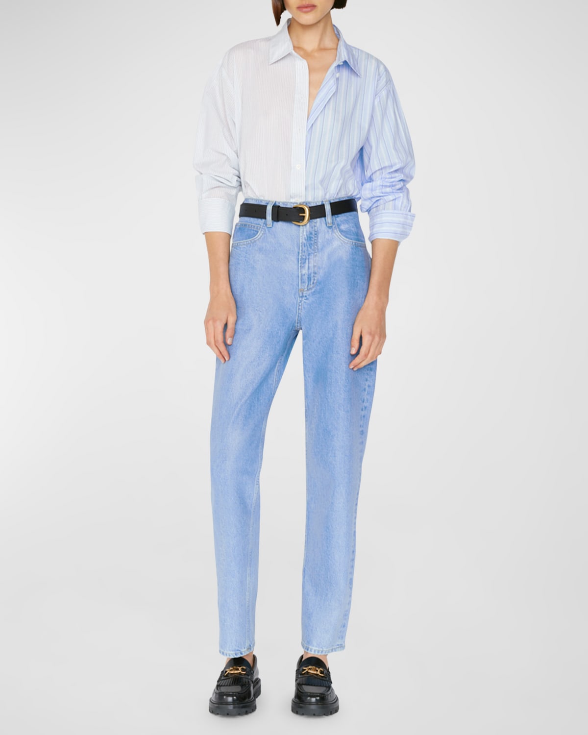 Frame Horizontal-stripe Cotton Shirt In Blanc Multi