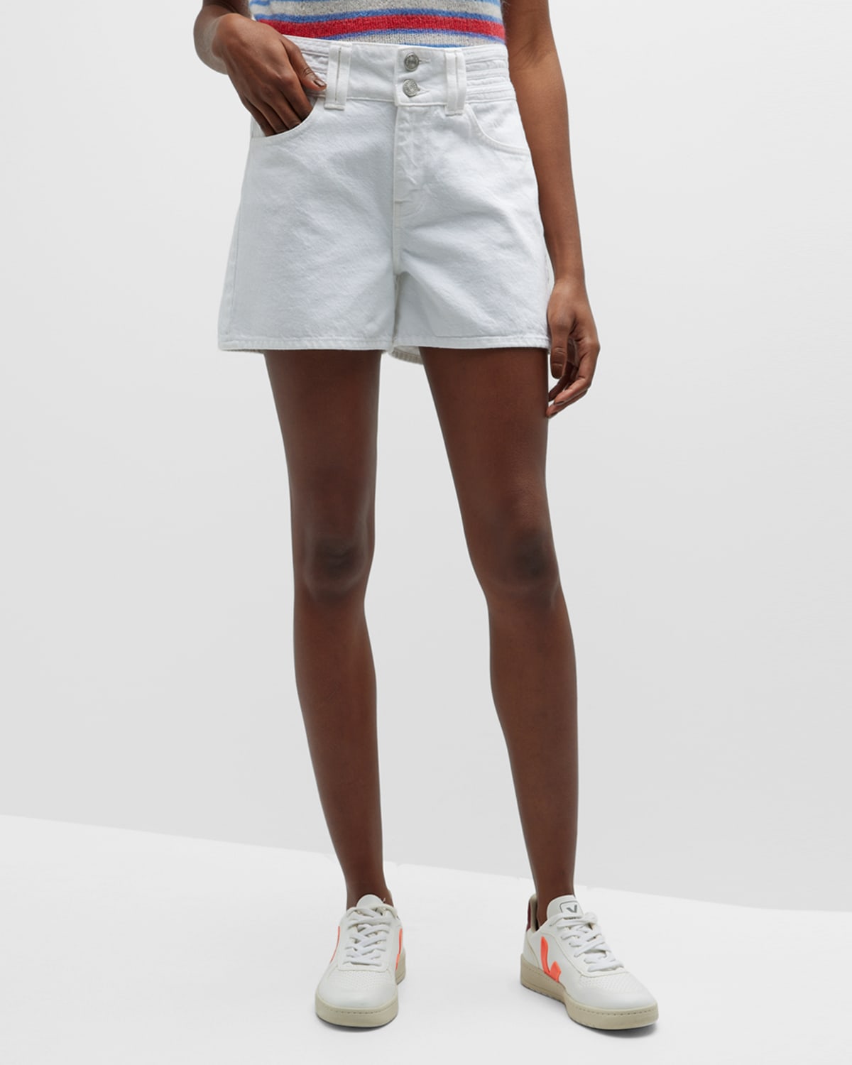 Frame Le Grand Garcon Frayed Denim Shorts In Blanc