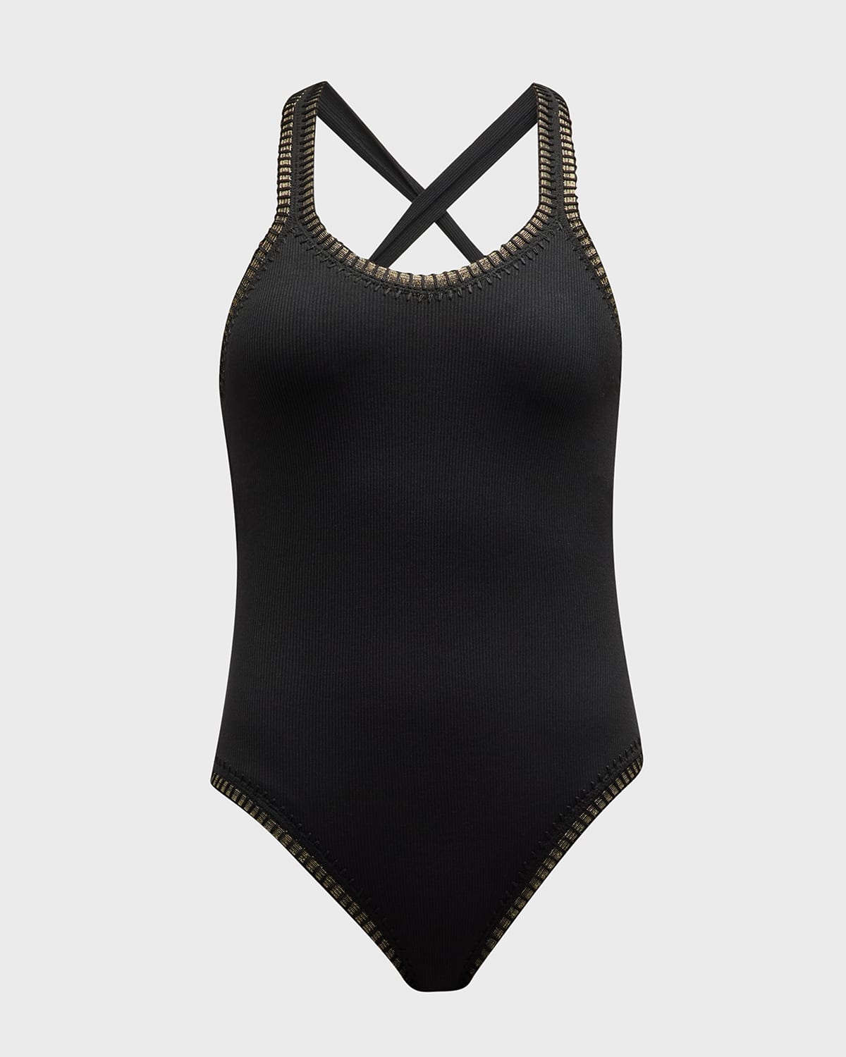 Crochet-Trim Strappy One-Piece Swimsuit