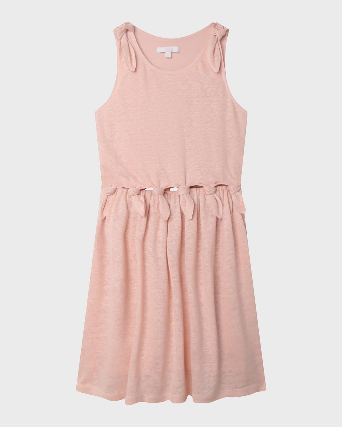 Chloé Teen Girls Pink Linen Knot Detail Dress In 45k-pink Washed P