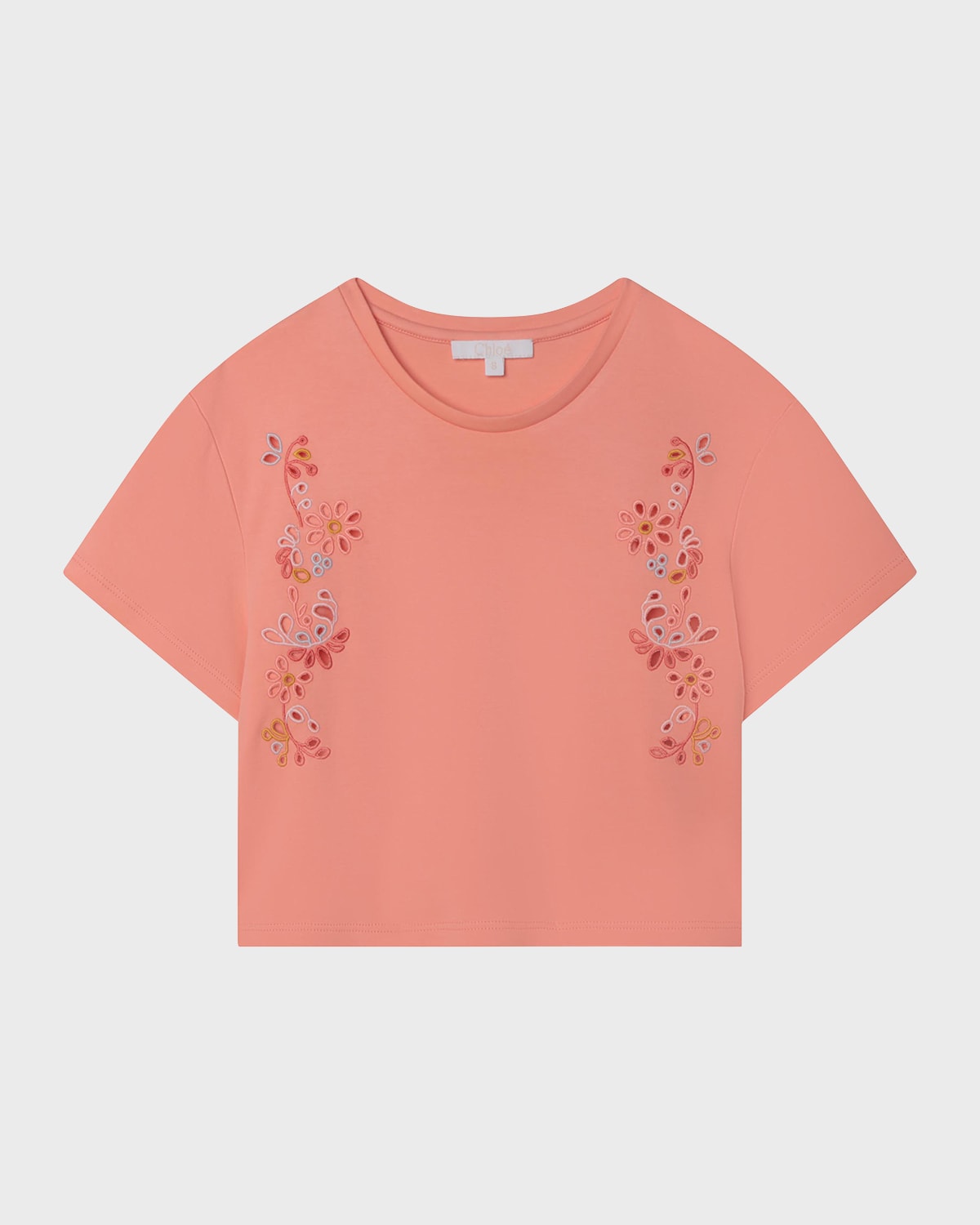 Girl's Floral-Embroidered Cropped T-Shirt, Size 4-6