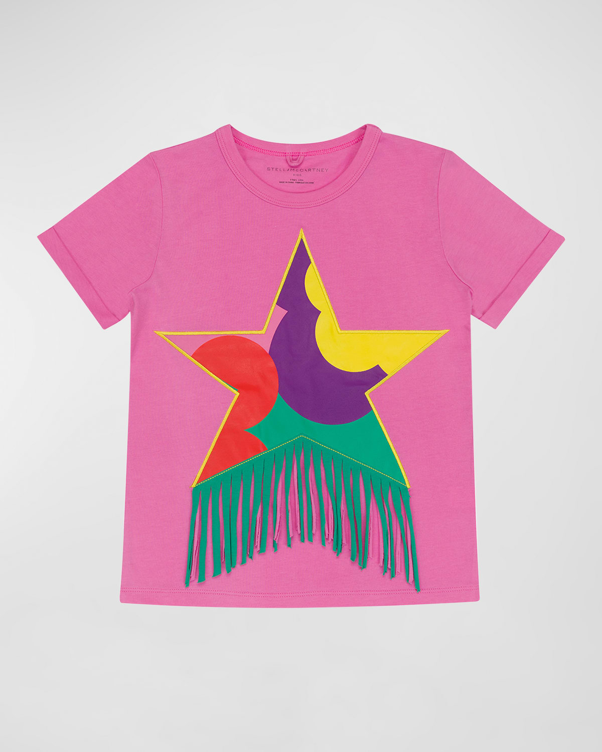 Stella Mccartney Kids' Girl's Star And Fringes Graphic T-shirt In Pink,multi