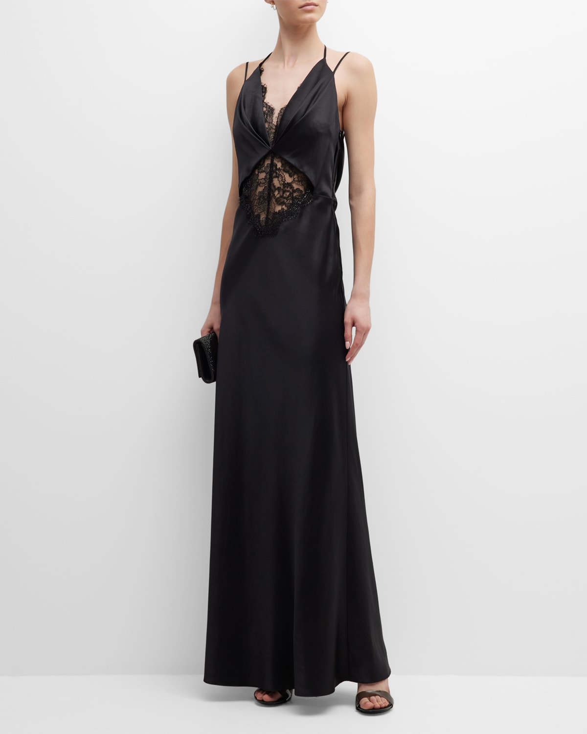 Et Ochs Maria Silk Gown W/ Lace Details In Floral Print/black