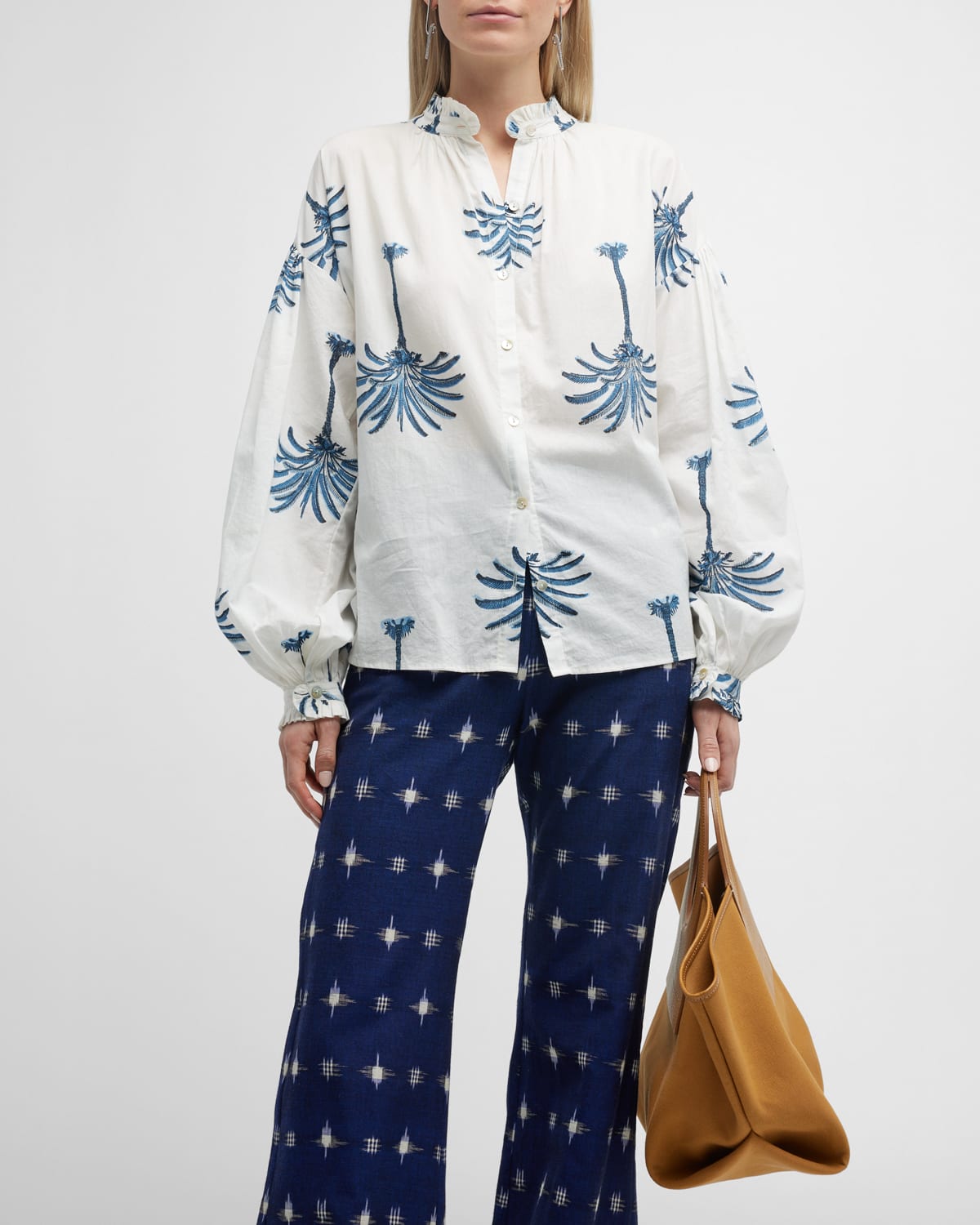 Alix of Bohemia Poet Palm-Printed Button-Front Blouse