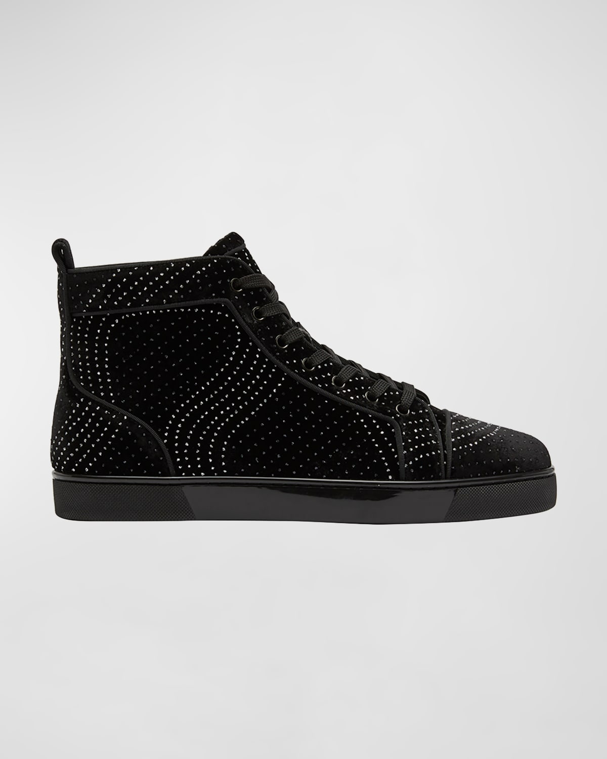 Christian Louboutin Men's Louis Orlato Embellished Velvet Sneakers In Black Crystal