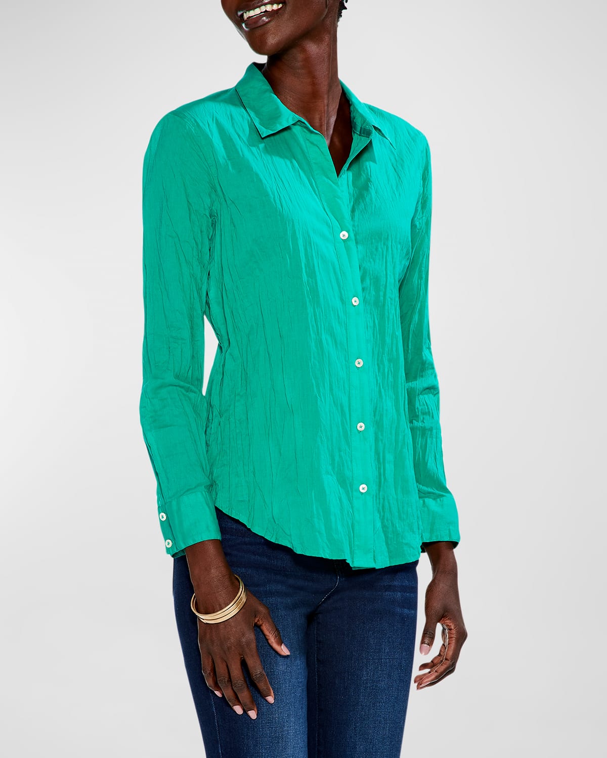 Nic + Zoe Button-down Crinkle Shirt In Bright Jade