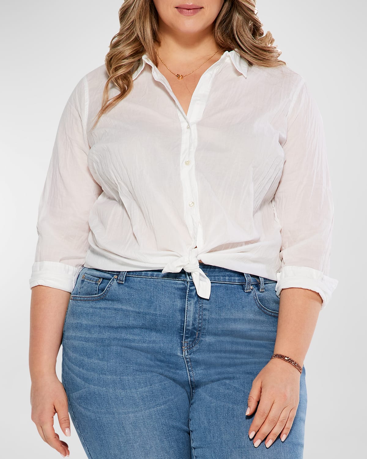 Nic+zoe Plus Plus Size Crinkled Button-down Shirt In Paper White