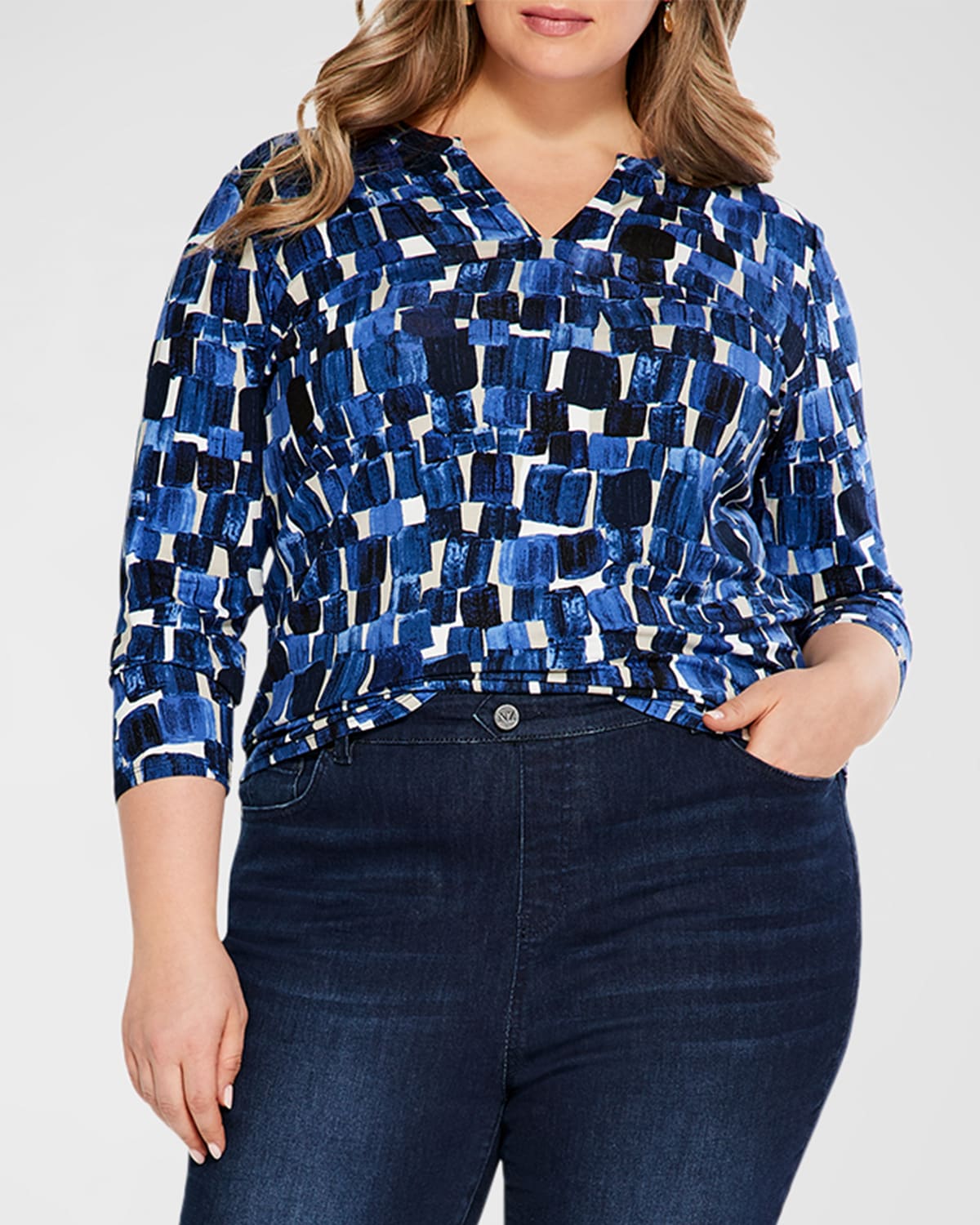 Nic+zoe Plus Plus Size Artist Blocks Abstract-print Top In Blue Multi